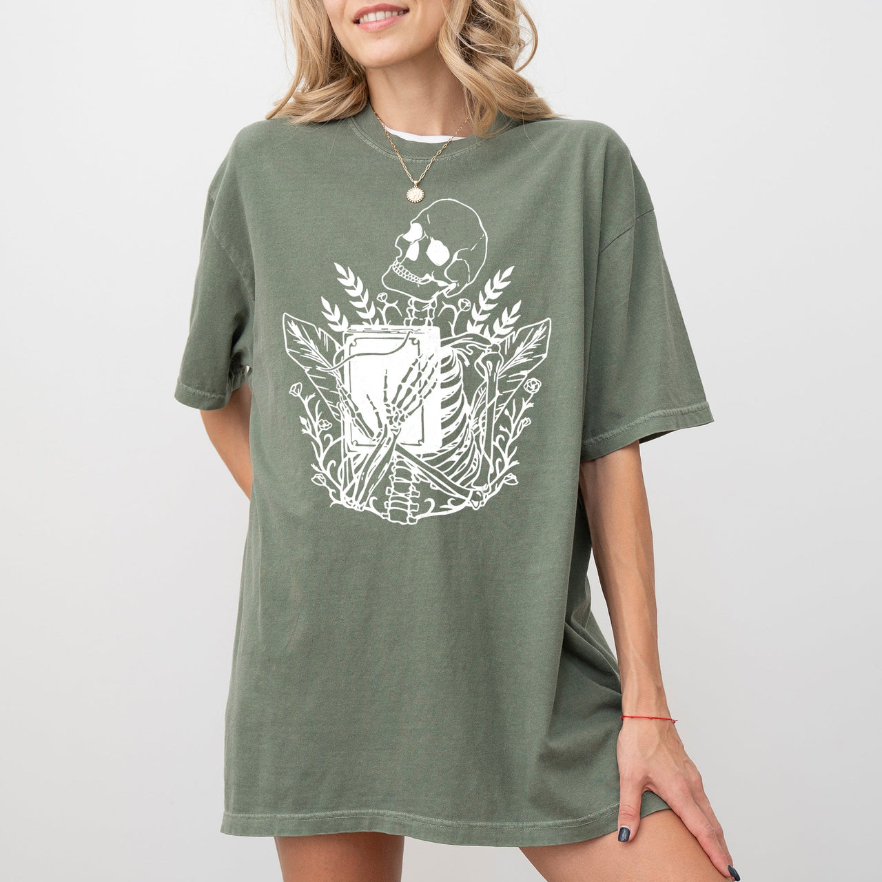 Reading Skeleton Witch Ghost Skull Spooky Halloween Costume Meme Graphic Comfort Colors Tee