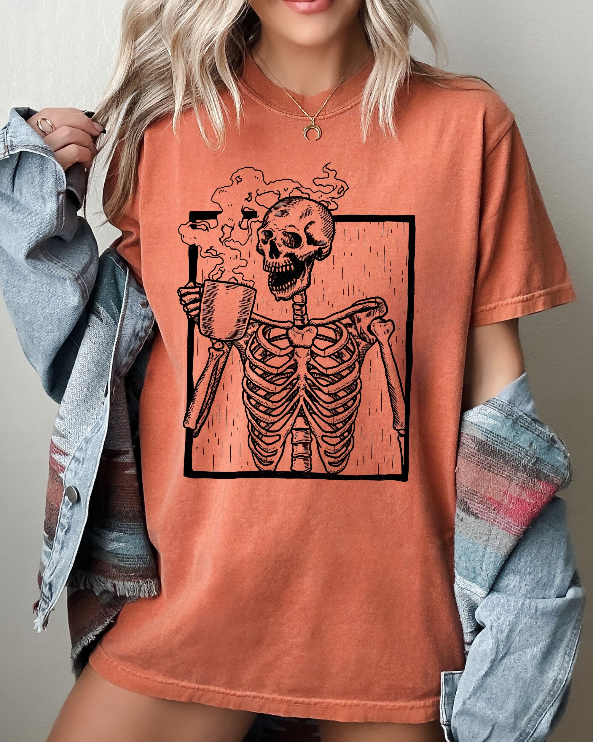 Coffee Skeleton Witch Ghost Skull Spooky Aesthetic Meme Halloween Costume Comfort Colors Tee