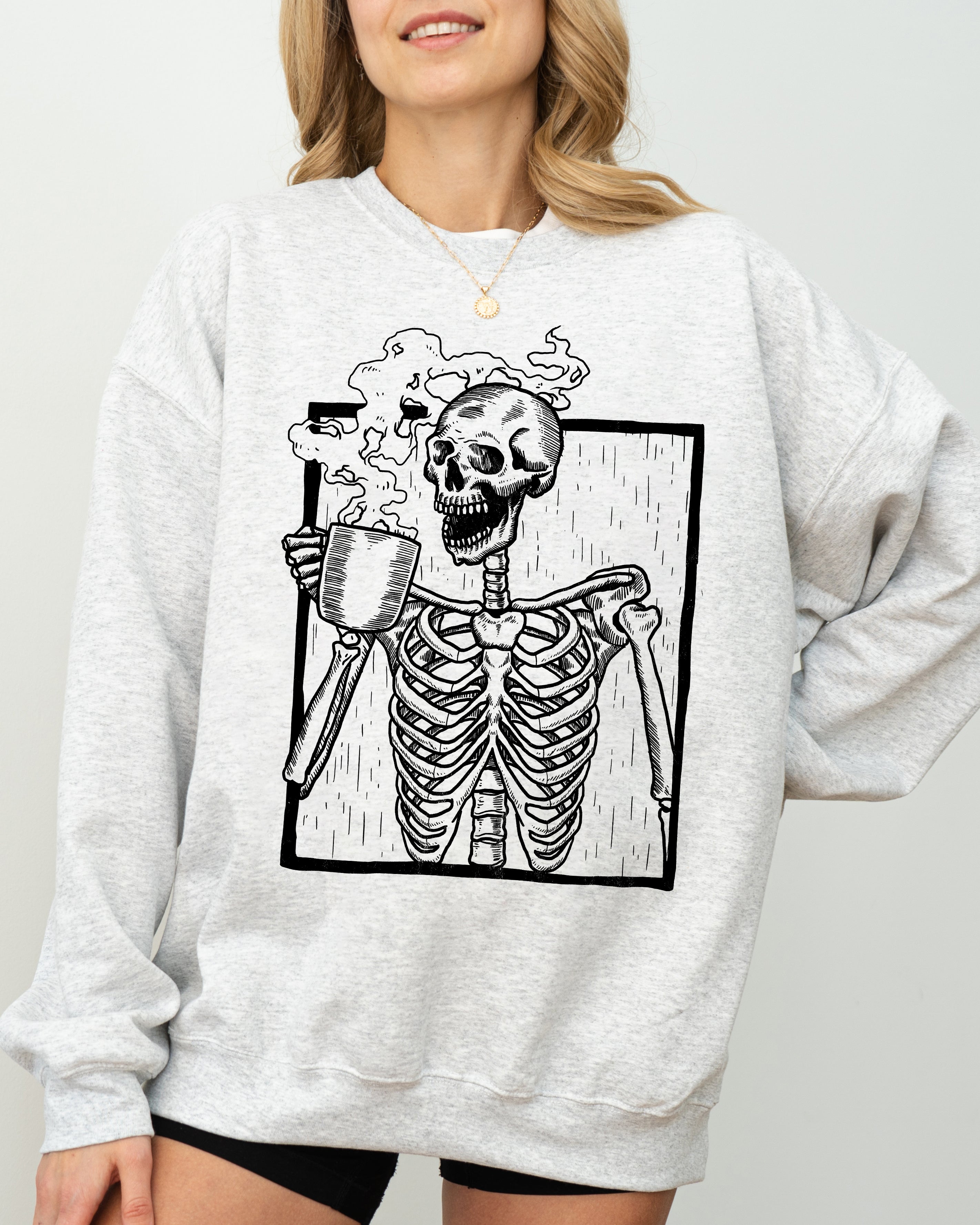 Coffee Skeleton Witch Ghost Skull Spooky Aesthetic Meme Halloween Costume Sweatshirt