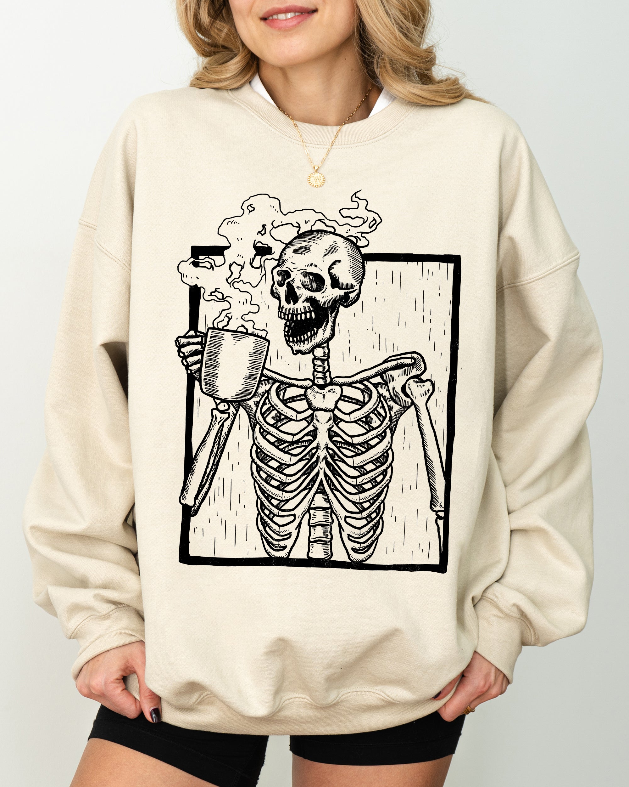 Coffee Skeleton Witch Ghost Skull Spooky Aesthetic Meme Halloween Costume Sweatshirt