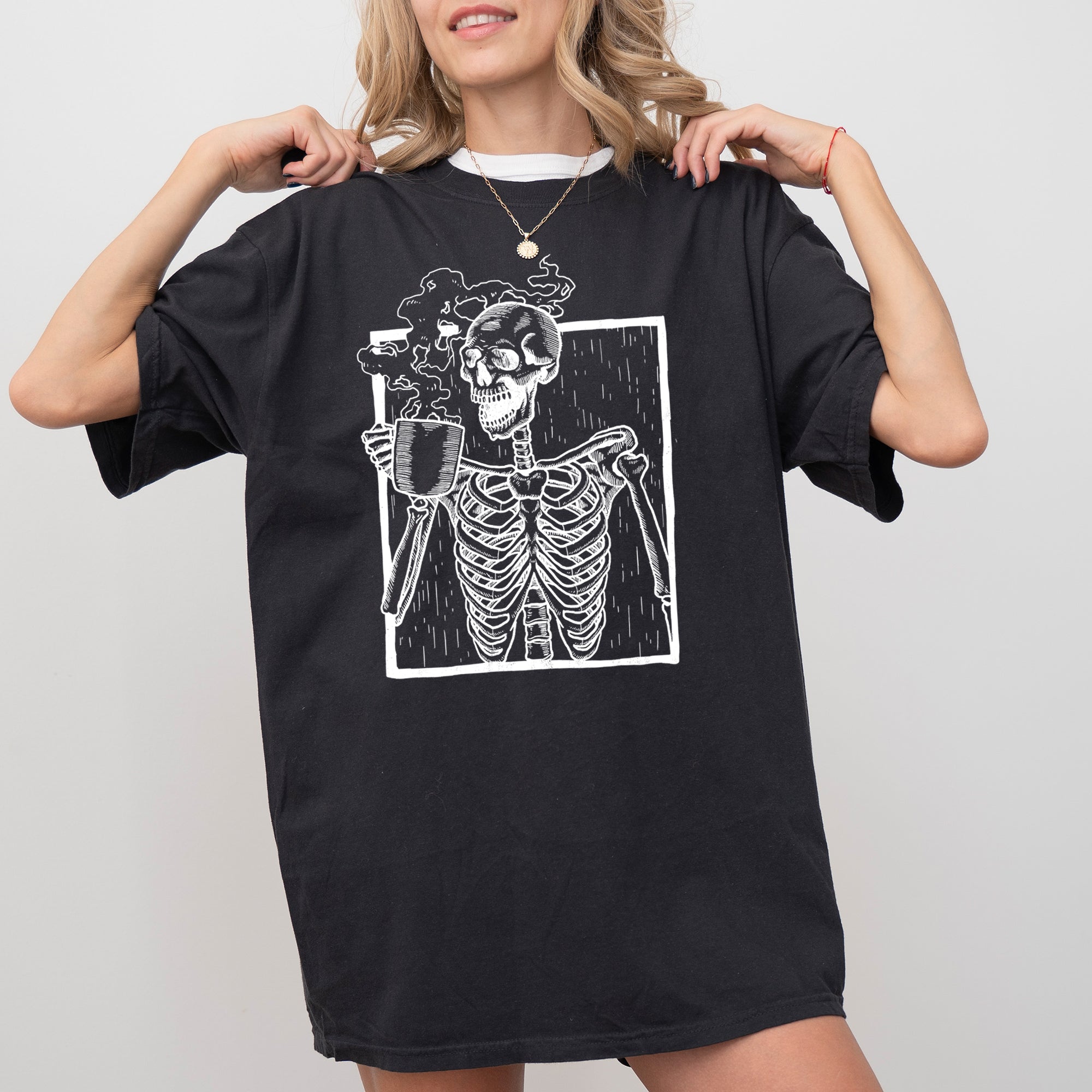 Coffee Skeleton Witch Ghost Skull Spooky Aesthetic Meme Halloween Costume Comfort Colors Tee