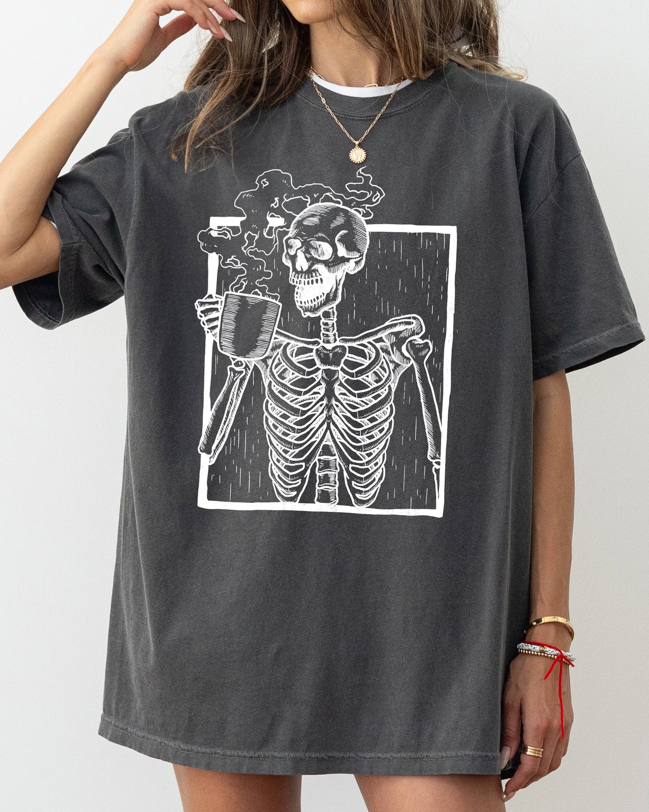 Coffee Skeleton Witch Ghost Skull Spooky Aesthetic Meme Halloween Costume Comfort Colors Tee