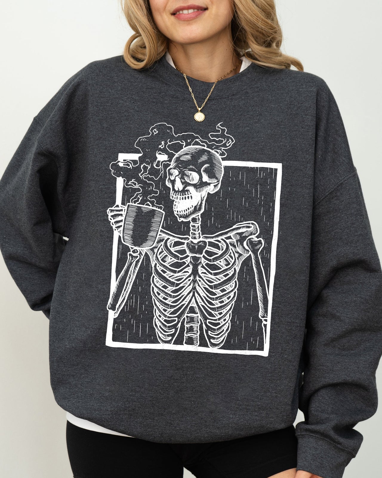 Coffee Skeleton Witch Ghost Skull Spooky Aesthetic Meme Halloween Costume Sweatshirt