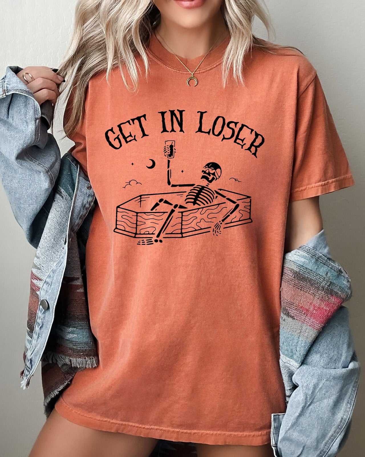 Get In Loser Skeleton Witch Ghost Skull Spooky Aesthetic Meme Halloween Costume Comfort Colors Tee