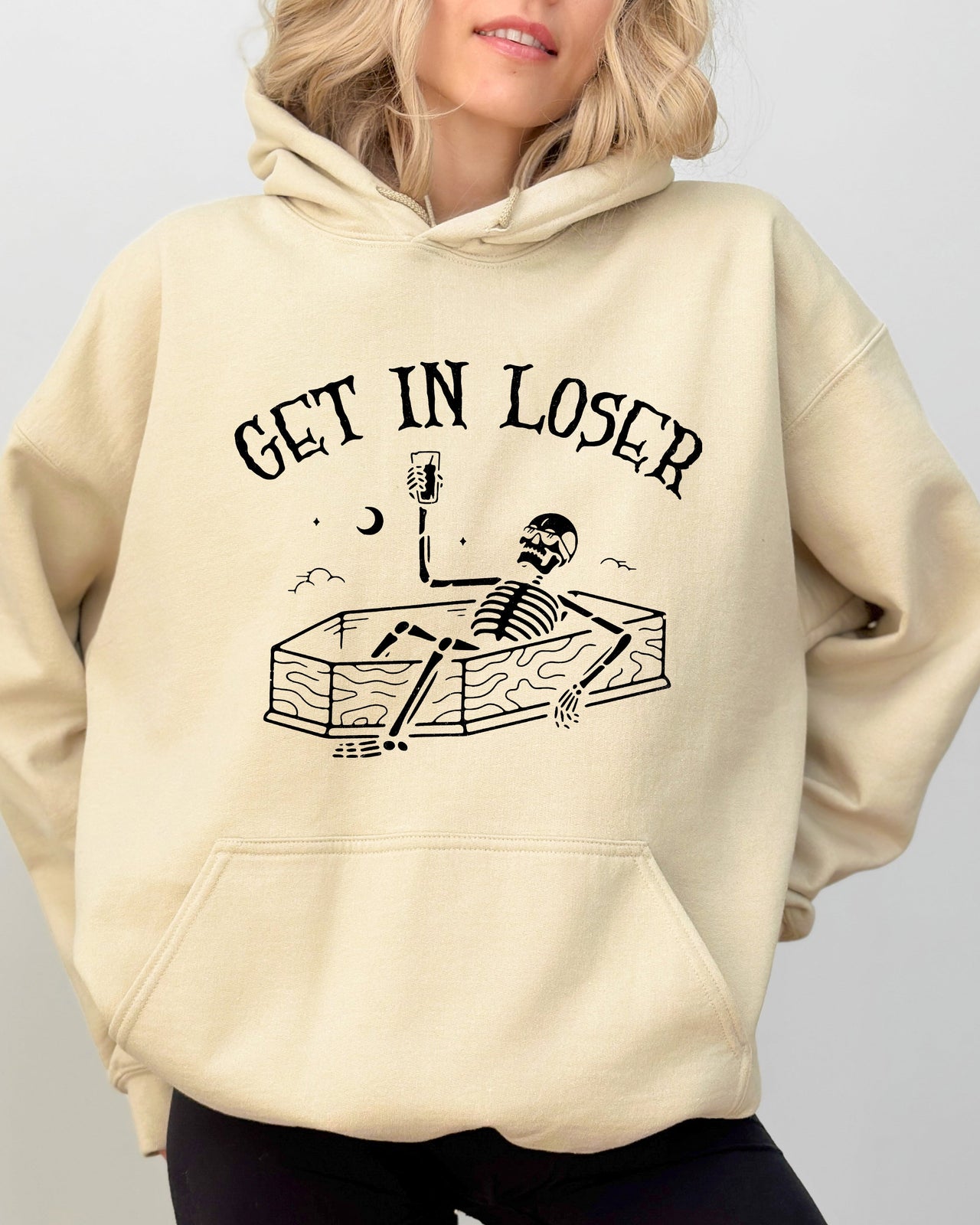 Get In Loser Skeleton Witch Ghost Skull Spooky Aesthetic Meme Halloween Costume Hoodie