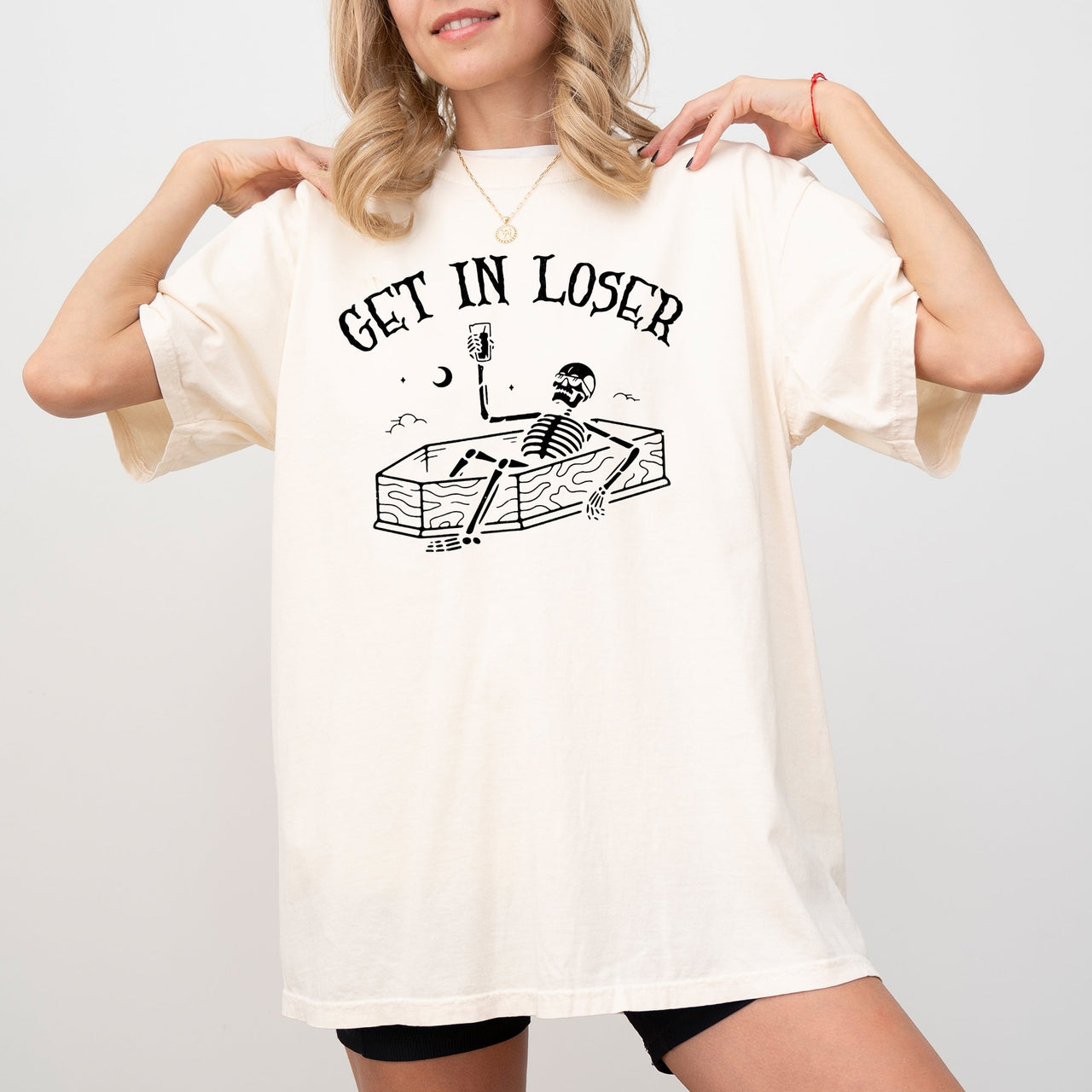Get In Loser Skeleton Witch Ghost Skull Spooky Aesthetic Meme Halloween Costume Comfort Colors Tee