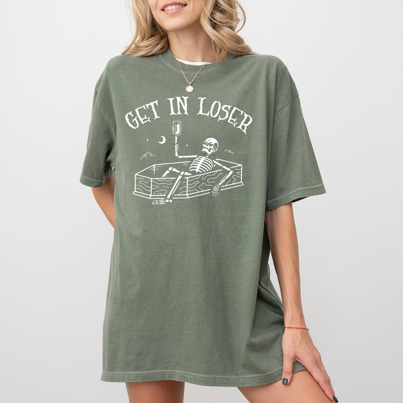 Get In Loser Skeleton Witch Ghost Skull Spooky Aesthetic Meme Halloween Costume Comfort Colors Tee