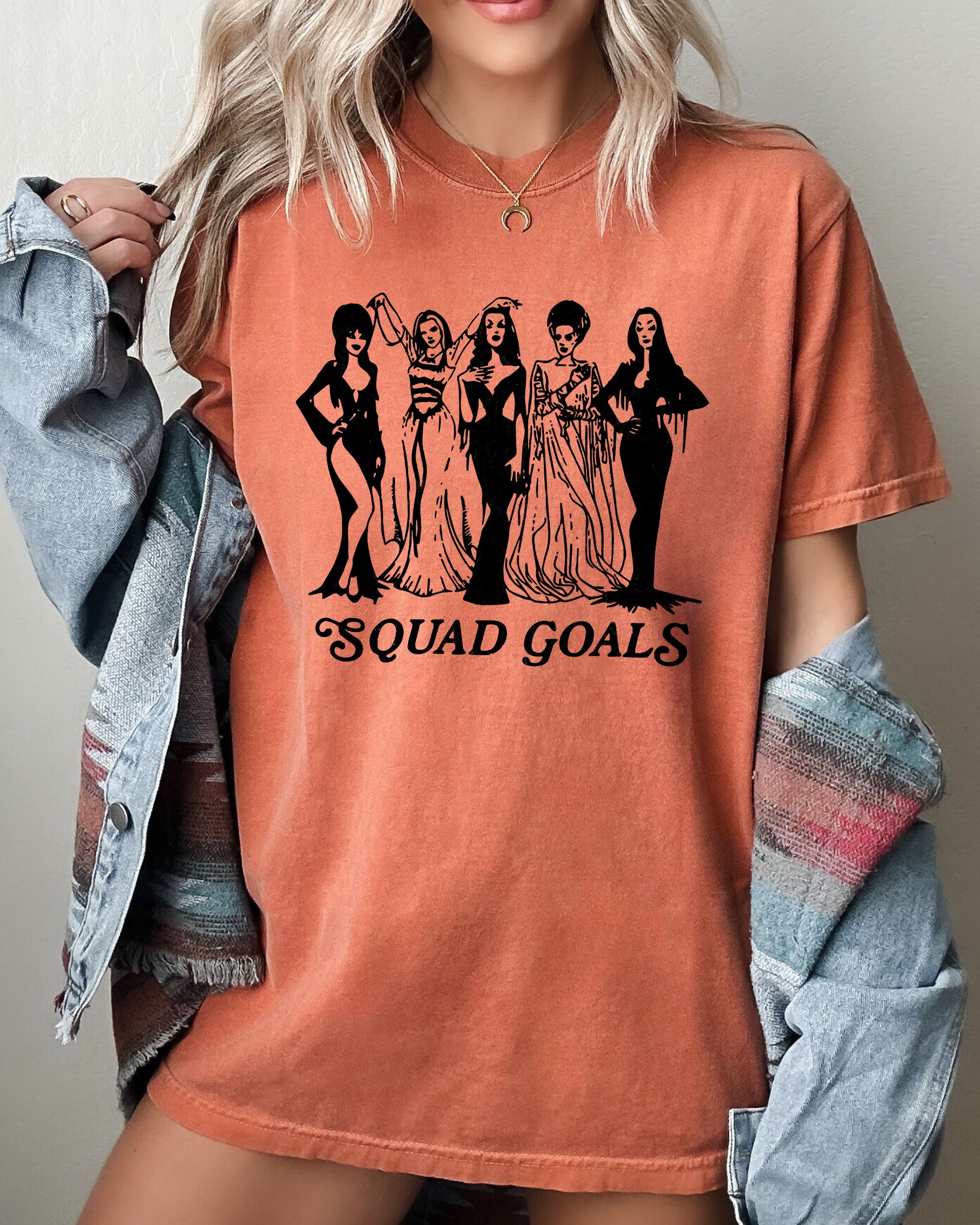 Squad Goals Skeleton Ghost Witch Skull Spooky Halloween Meme Graphic Comfort Colors Tee