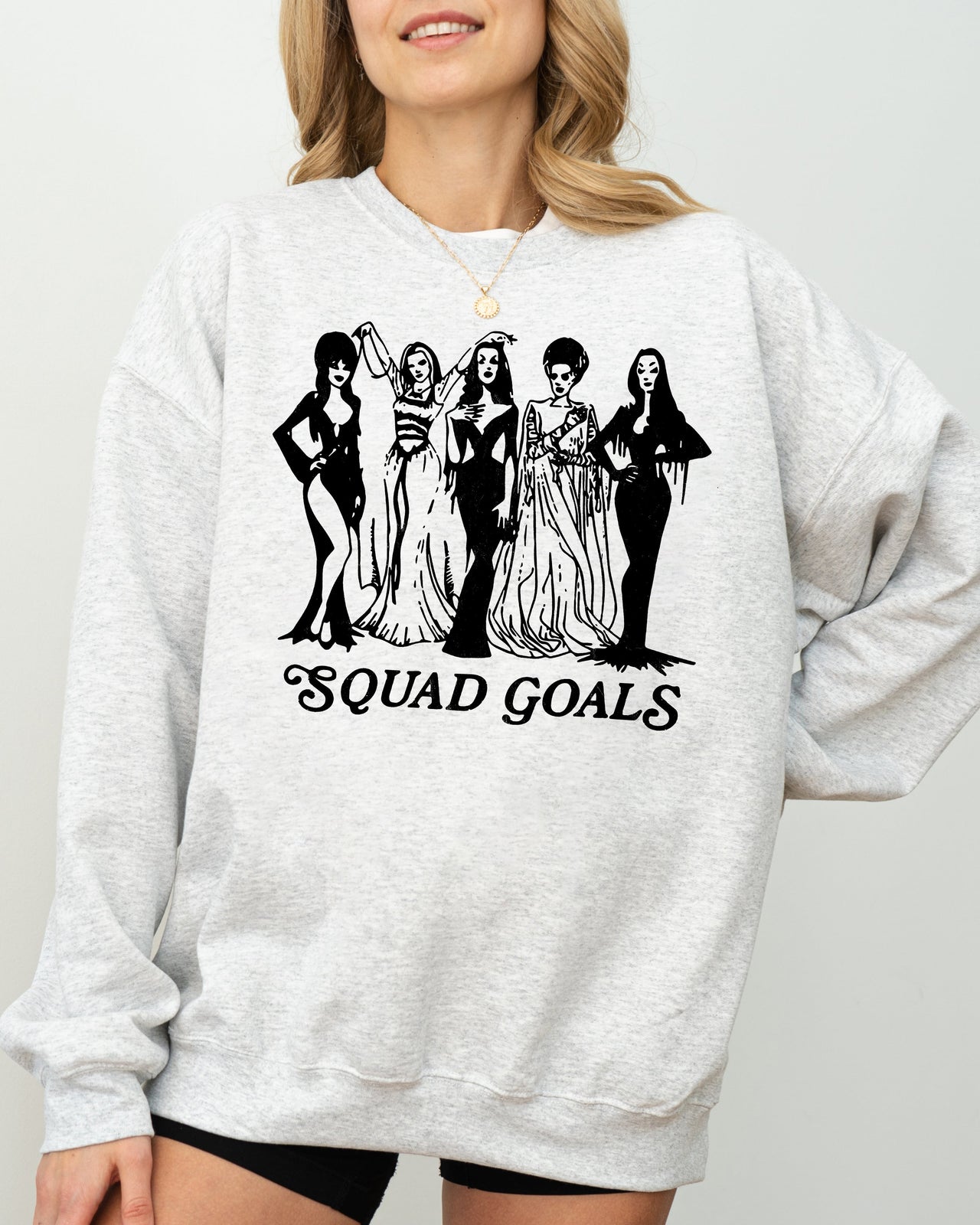 Squad Goals Skeleton Ghost Witch Skull Spooky Meme Halloween Costume Crew Sweatshirt