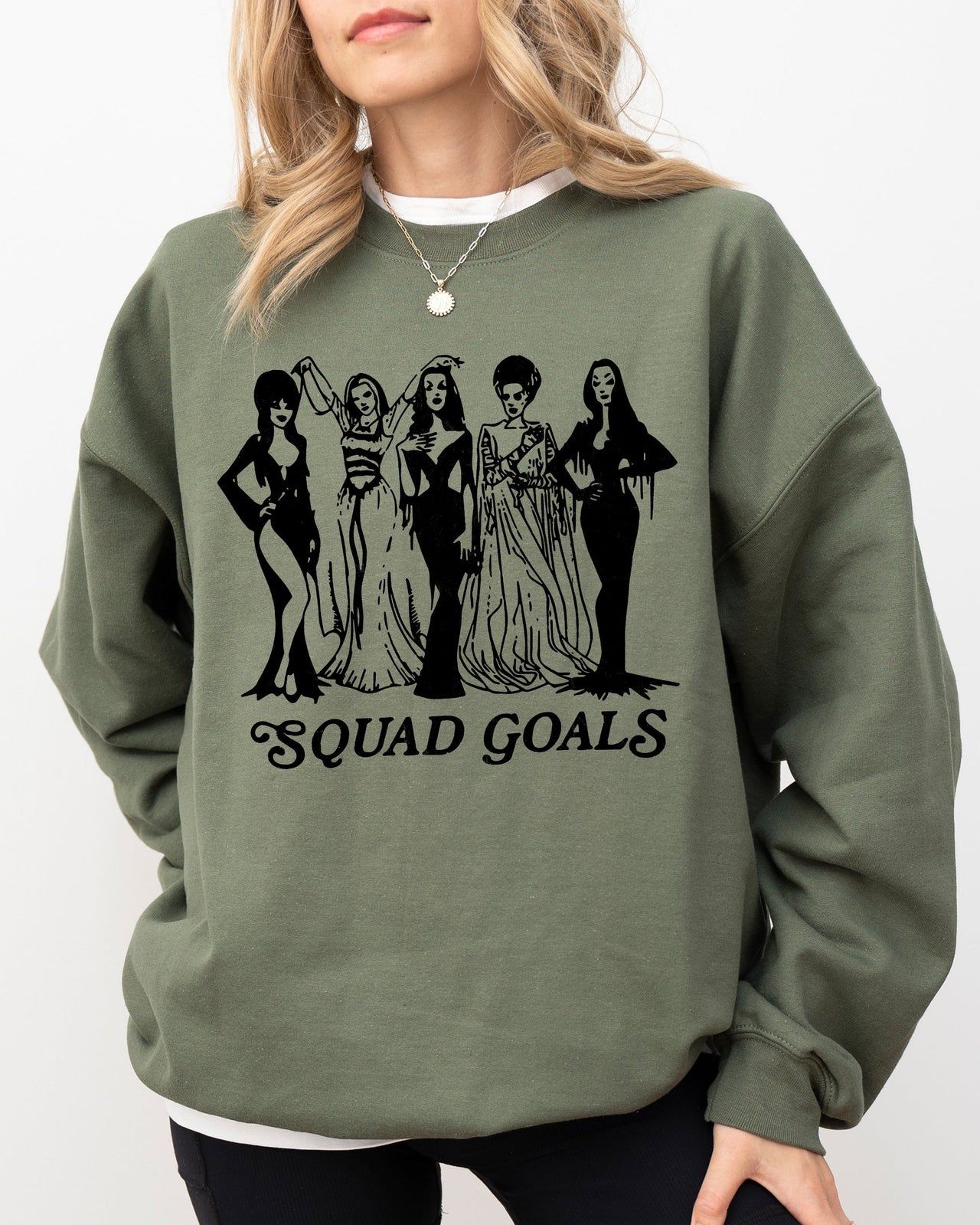 Squad Goals Skeleton Ghost Witch Skull Spooky Meme Halloween Costume Crew Sweatshirt