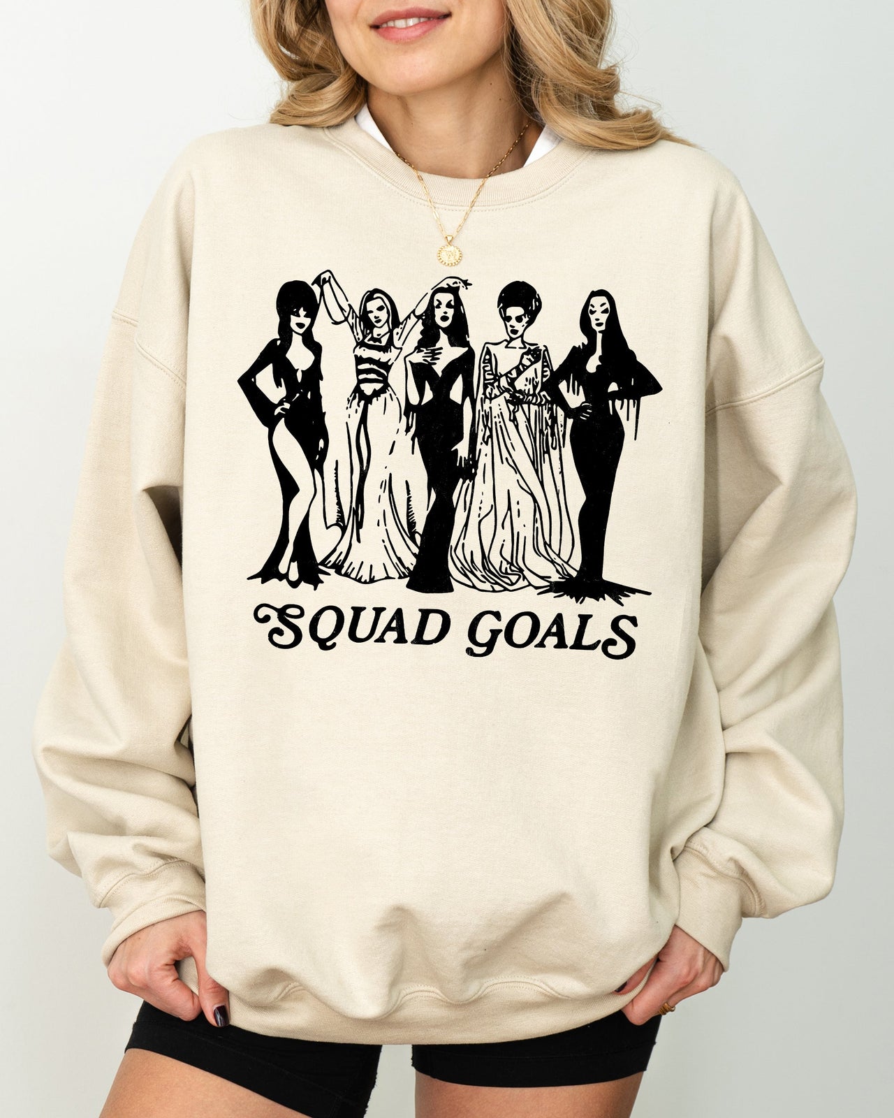Squad Goals Skeleton Ghost Witch Skull Spooky Meme Halloween Costume Crew Sweatshirt