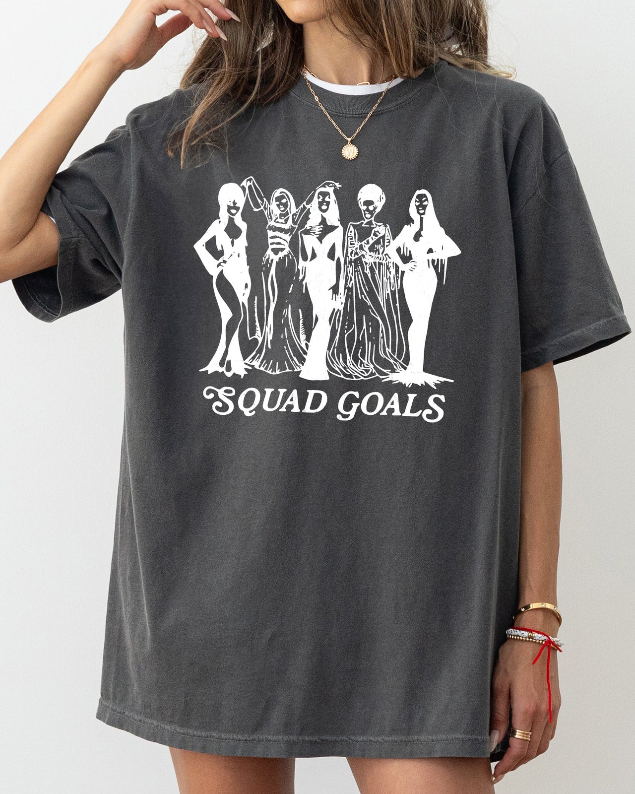 Squad Goals Skeleton Ghost Witch Skull Spooky Halloween Meme Graphic Comfort Colors Tee