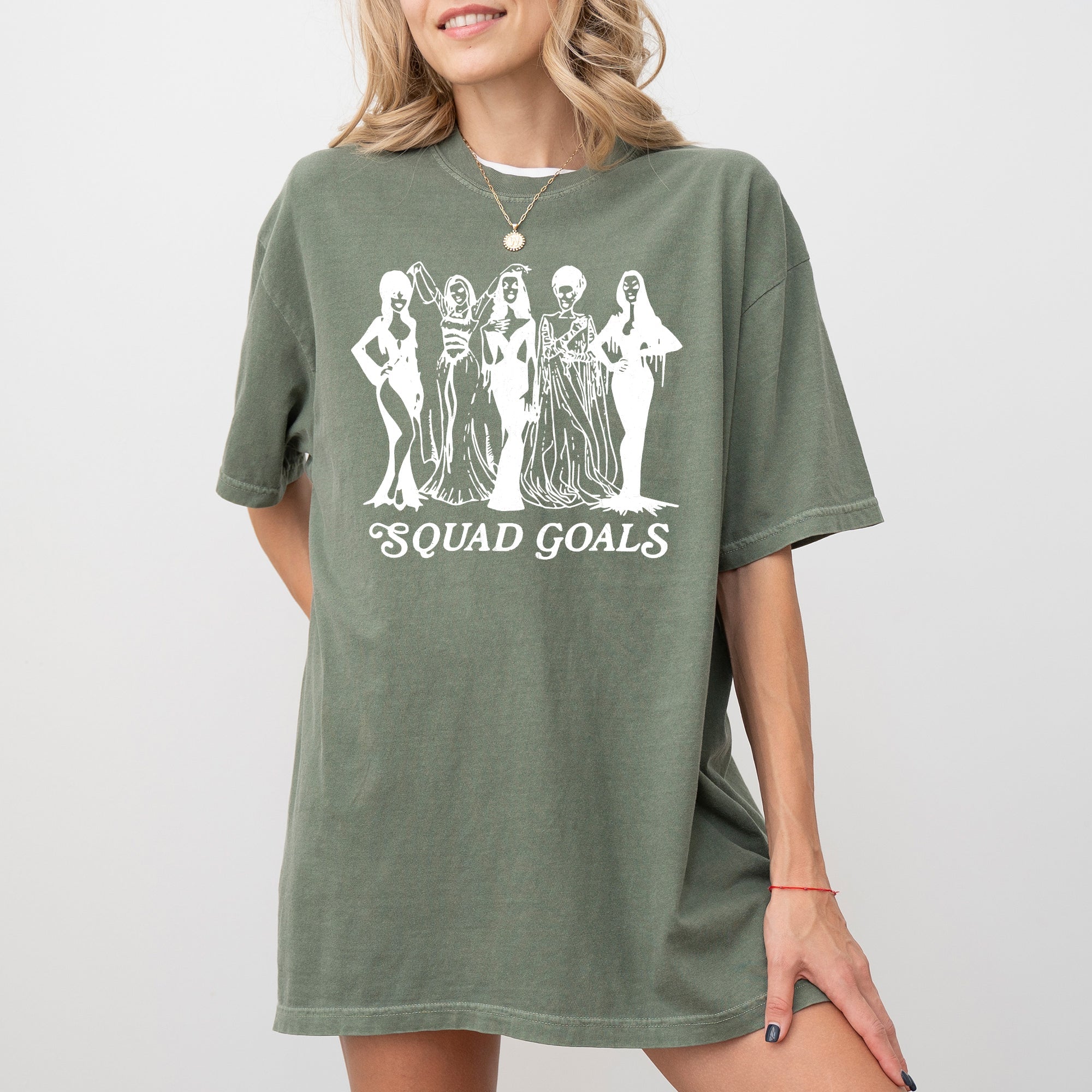 Squad Goals Skeleton Ghost Witch Skull Spooky Halloween Meme Graphic Comfort Colors Tee