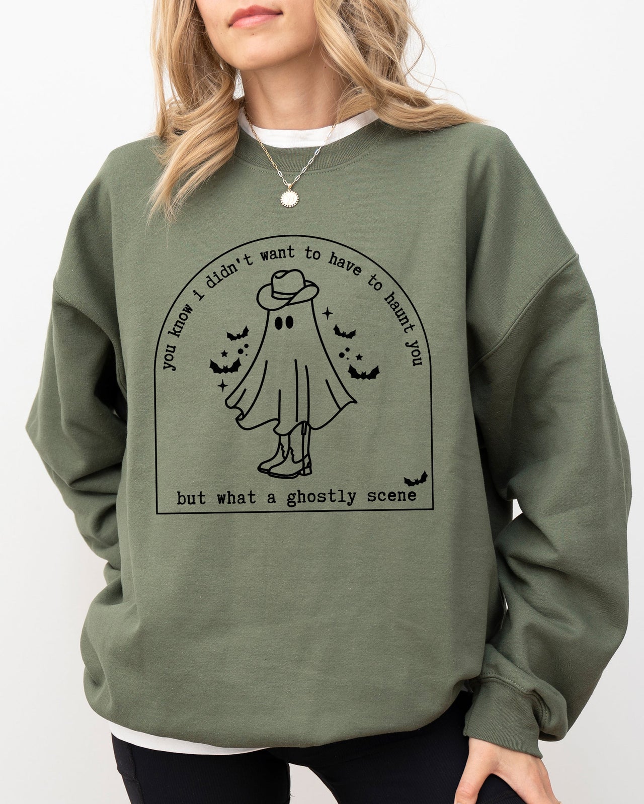 Ghostly Scene Cute Ghost Skeleton Witch Skull Spooky Meme Halloween Costume Sweatshirt