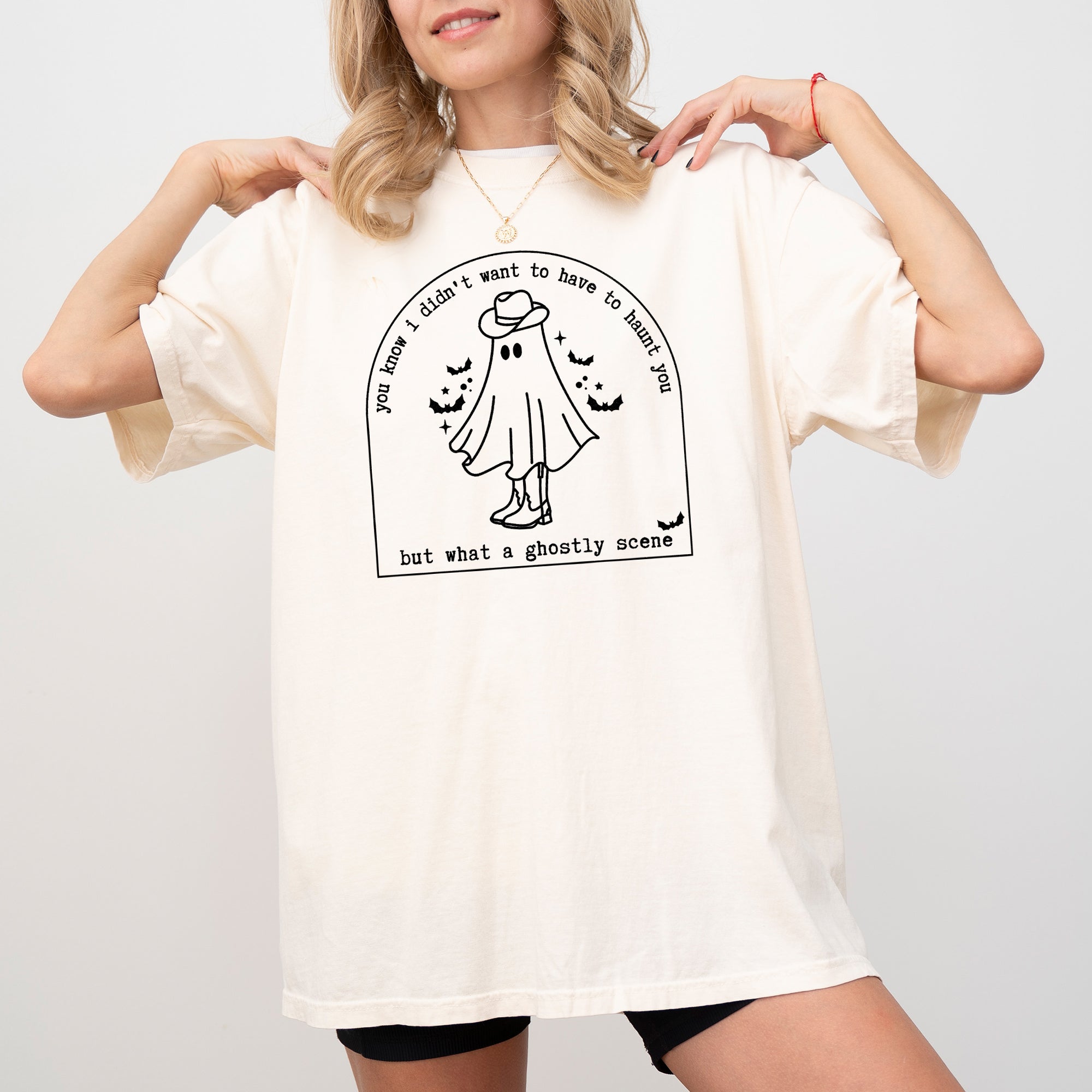 Ghostly Scene Ghosts Skeleton Witch Skull Spooky Meme Halloween Costume Comfort Colors Tee