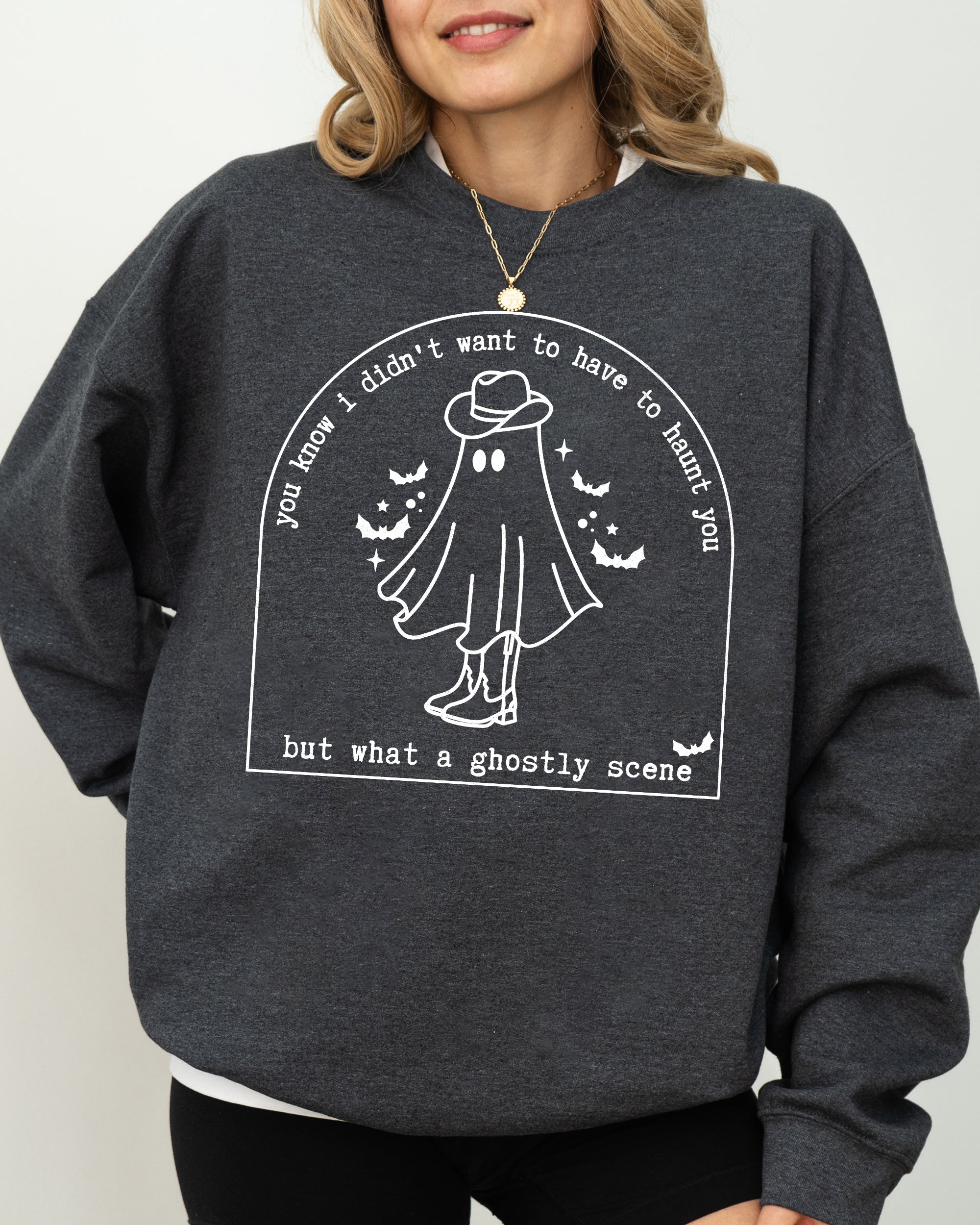 Ghostly Scene Cute Ghost Skeleton Witch Skull Spooky Meme Halloween Costume Sweatshirt