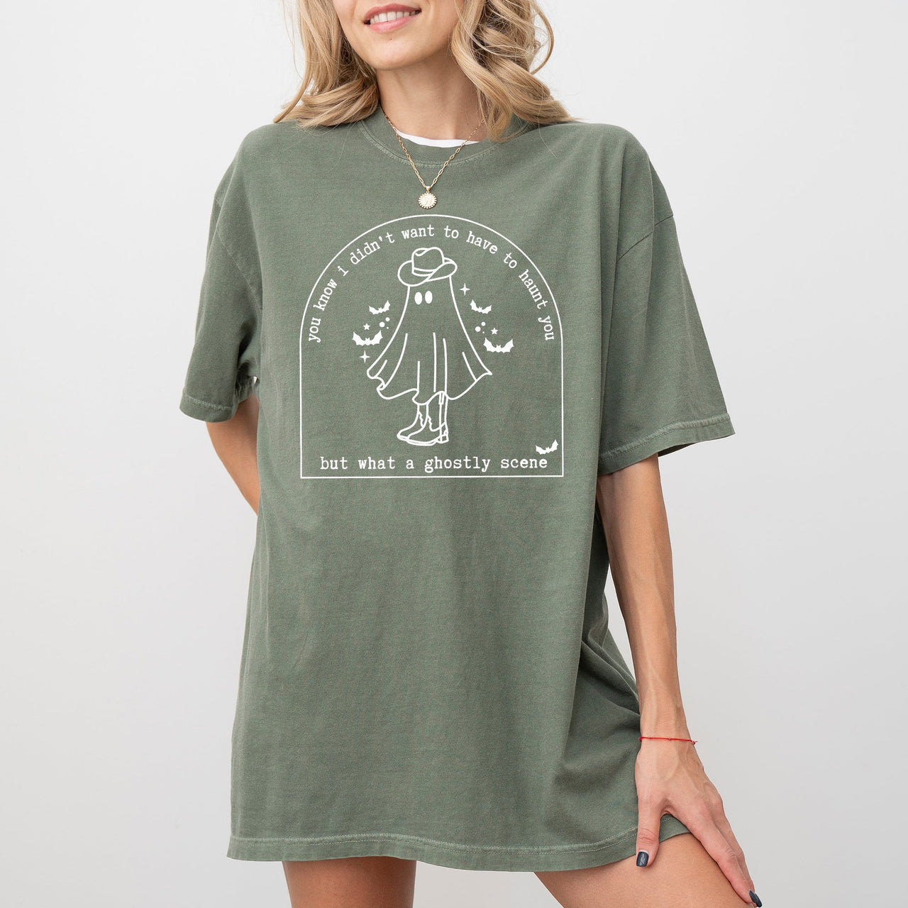 Ghostly Scene Ghosts Skeleton Witch Skull Spooky Meme Halloween Costume Comfort Colors Tee