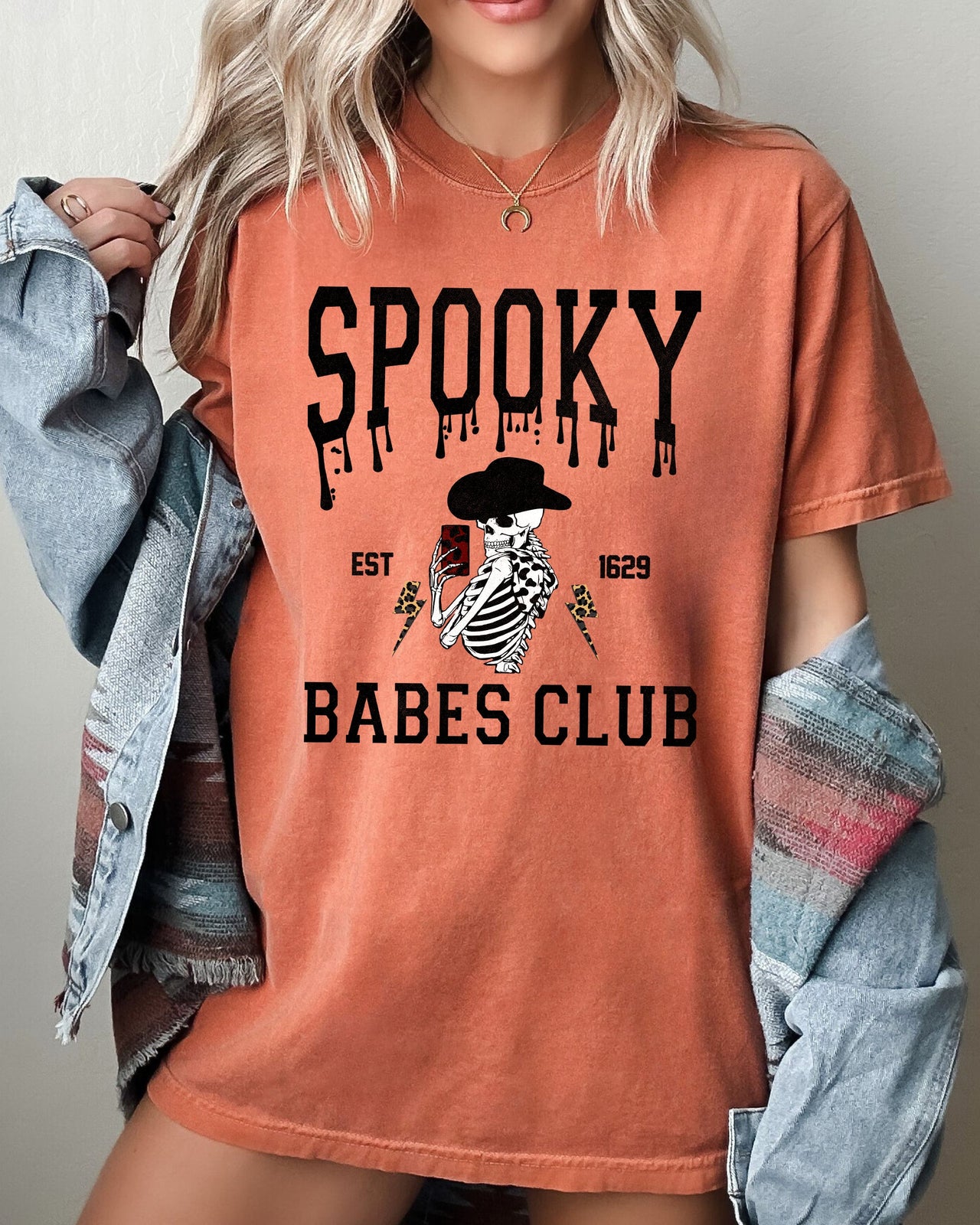 Spooky Babes Club Ghost Skeleton Witch Skull Aesthetic Meme Halloween Costume Comfort Colors Tee