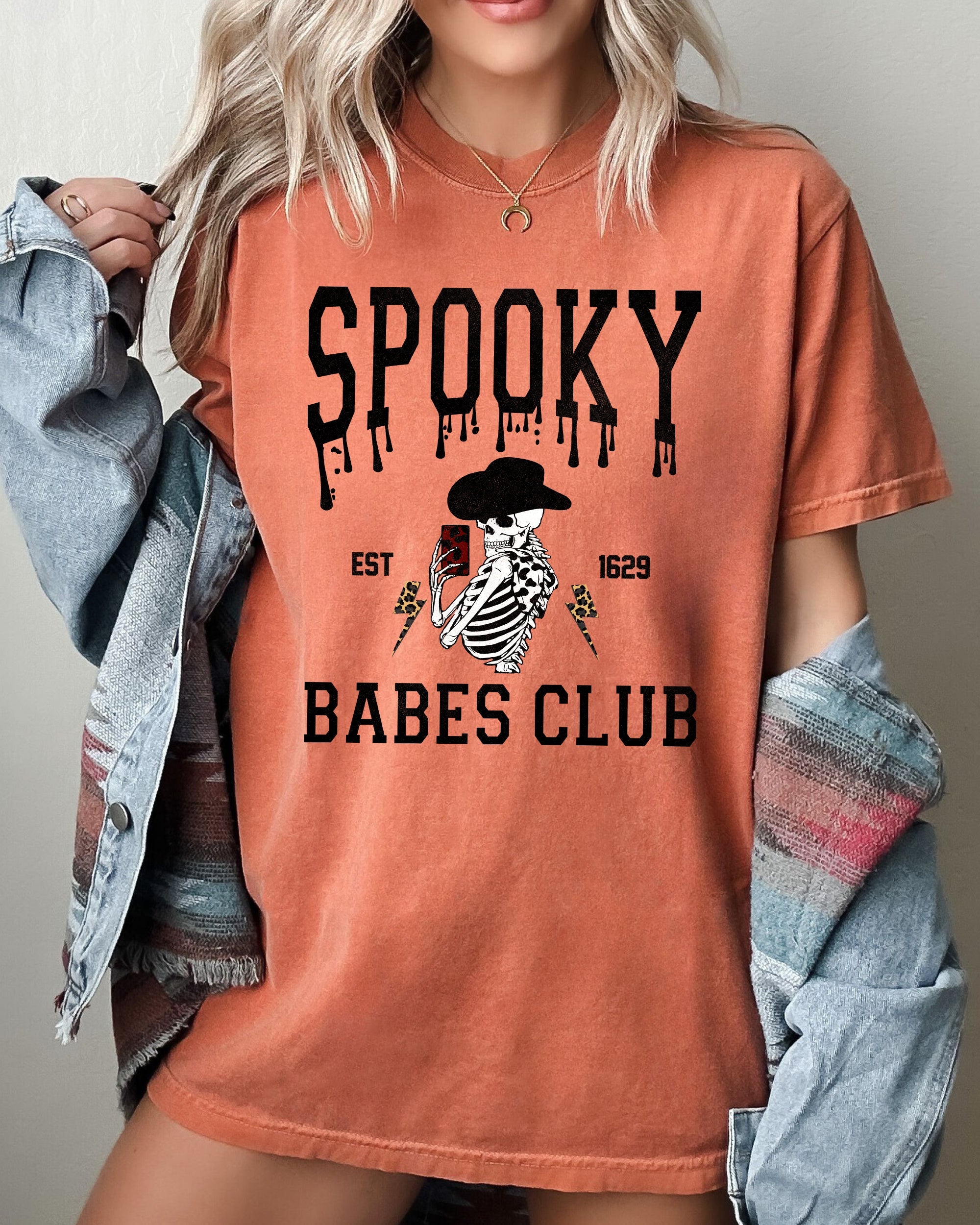 Spooky Babes Club Ghost Skeleton Witch Skull Aesthetic Meme Halloween Costume Comfort Colors Tee