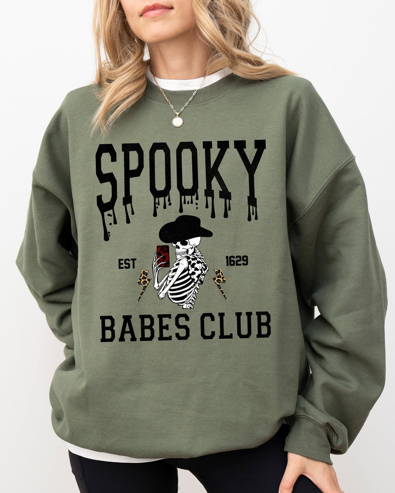 Spooky Babes Club Ghost Skeleton Witch Skull Aesthetic Meme Halloween Costume Sweatshirt