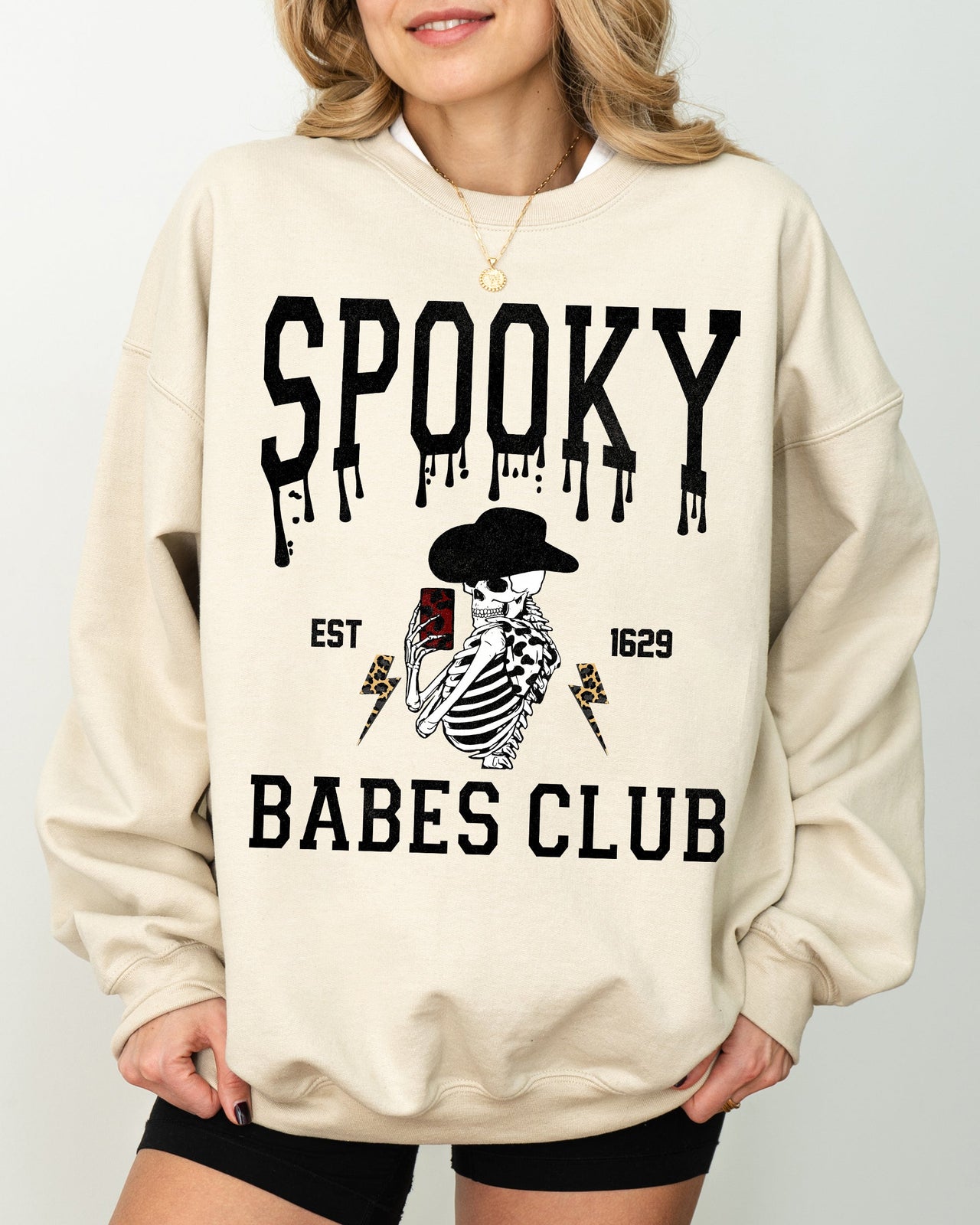Spooky Babes Club Ghost Skeleton Witch Skull Aesthetic Meme Halloween Costume Sweatshirt