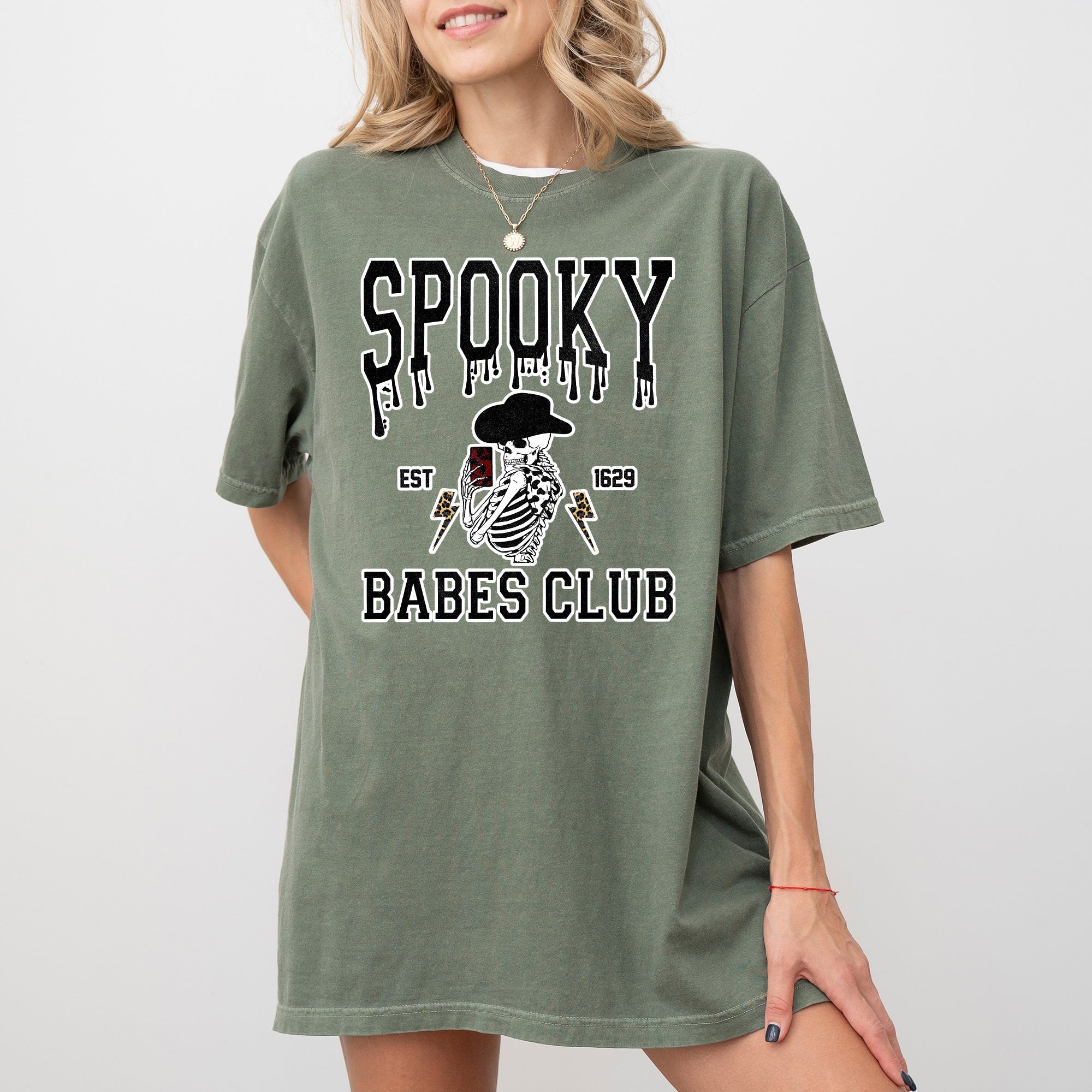Spooky Babes Club Ghost Skeleton Witch Skull Aesthetic Meme Halloween Costume Comfort Colors Tee