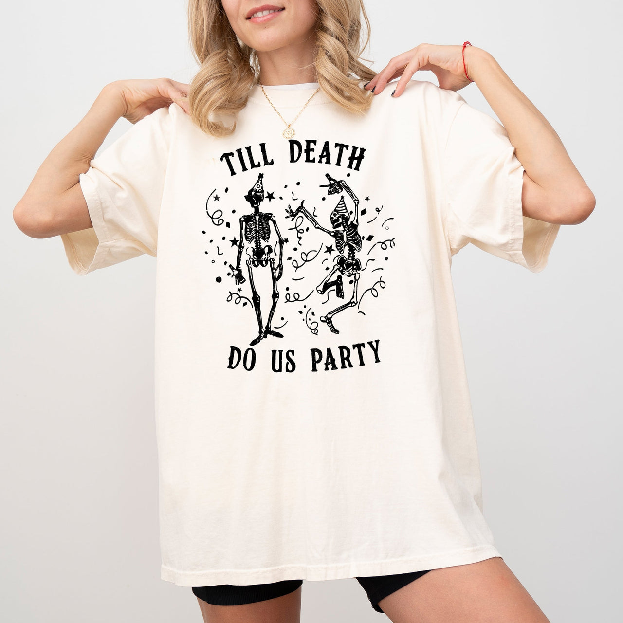 Till Death Do Us Party Dancing Skeletons Witch Skull Halloween Meme Costume Comfort Colors Tee