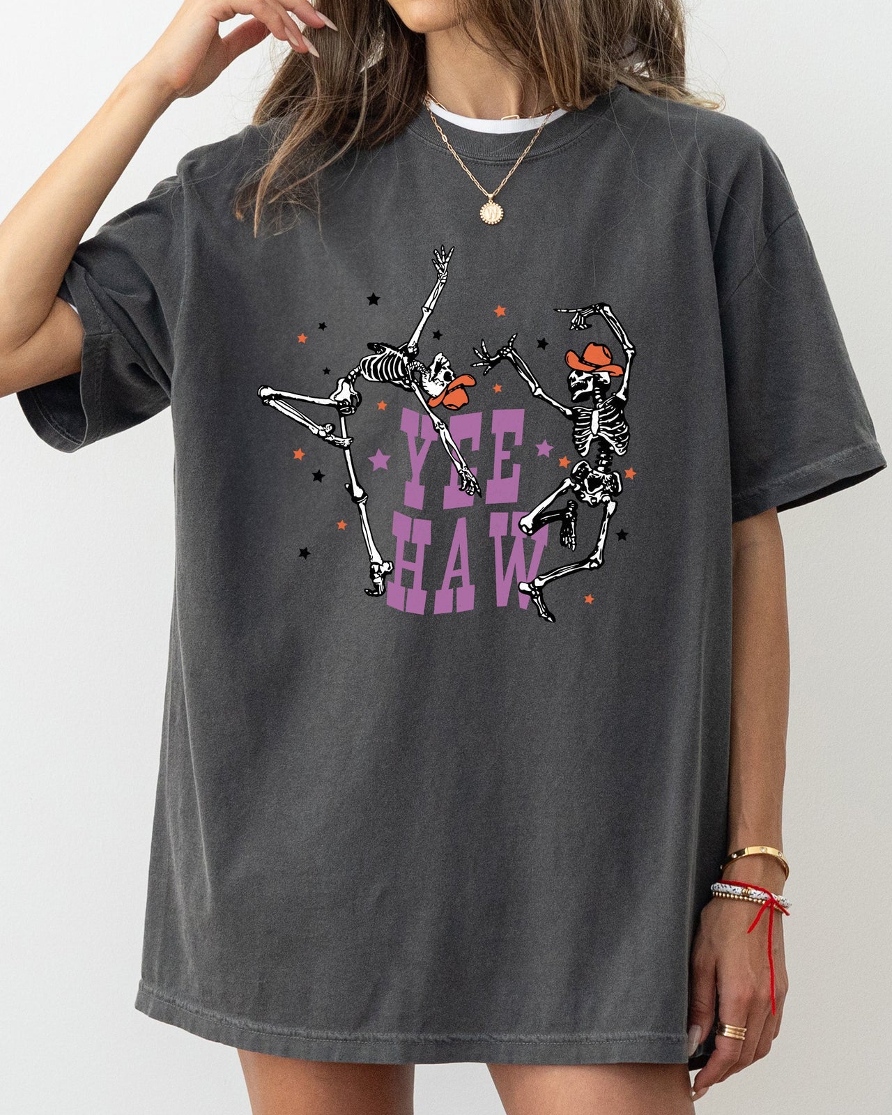 Yee Haw Dancing Skeletons Western Witch Skull Aesthetic Meme Halloween Costume Comfort Colors Tee