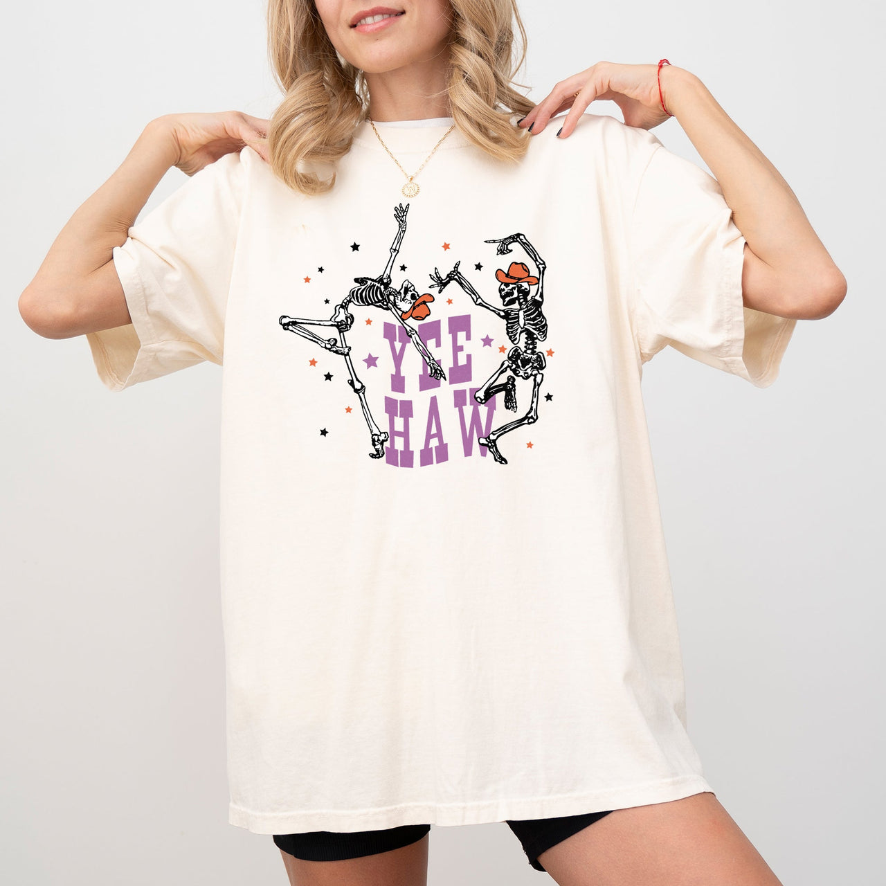 Yee Haw Dancing Skeletons Western Witch Skull Aesthetic Meme Halloween Costume Comfort Colors Tee