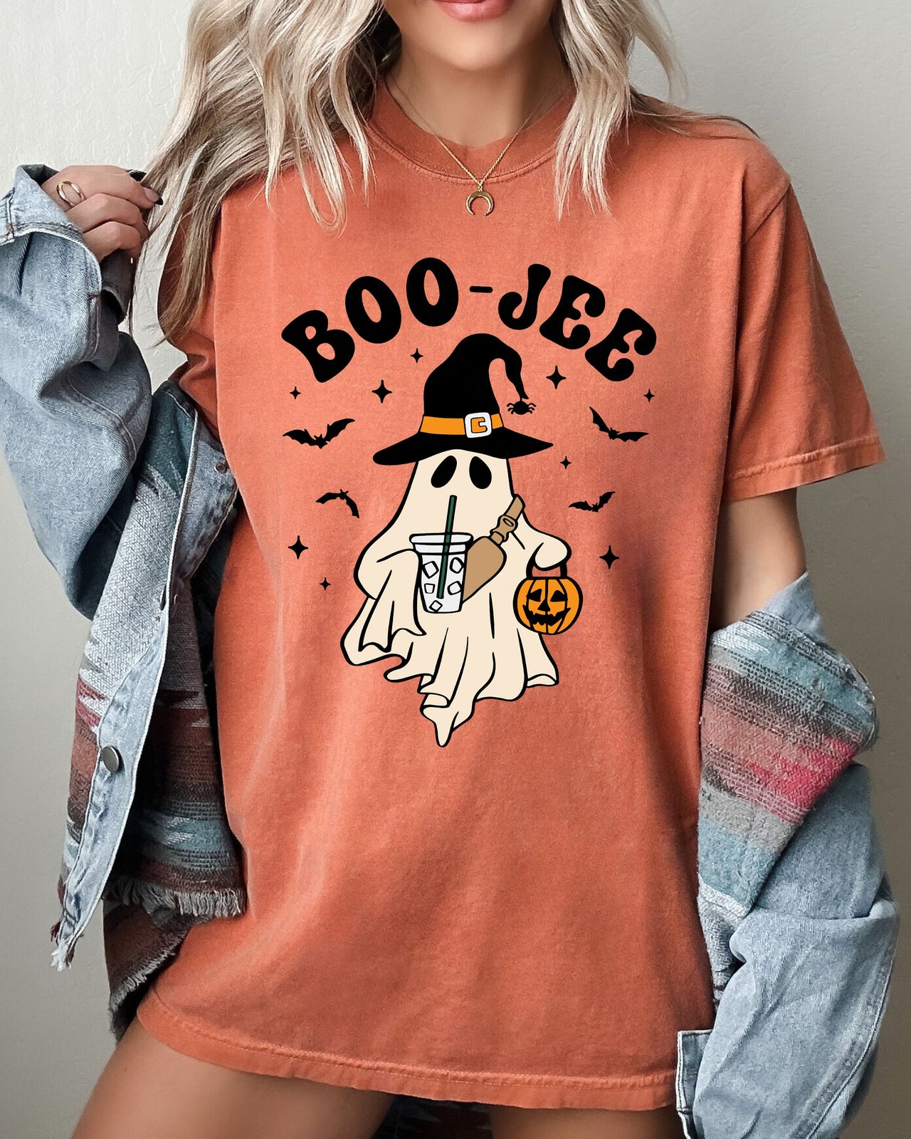 Boo-Jee Halloween Cowboy Ghost Western Skeleton Witch Skull Graphic Comfort Colors Tee