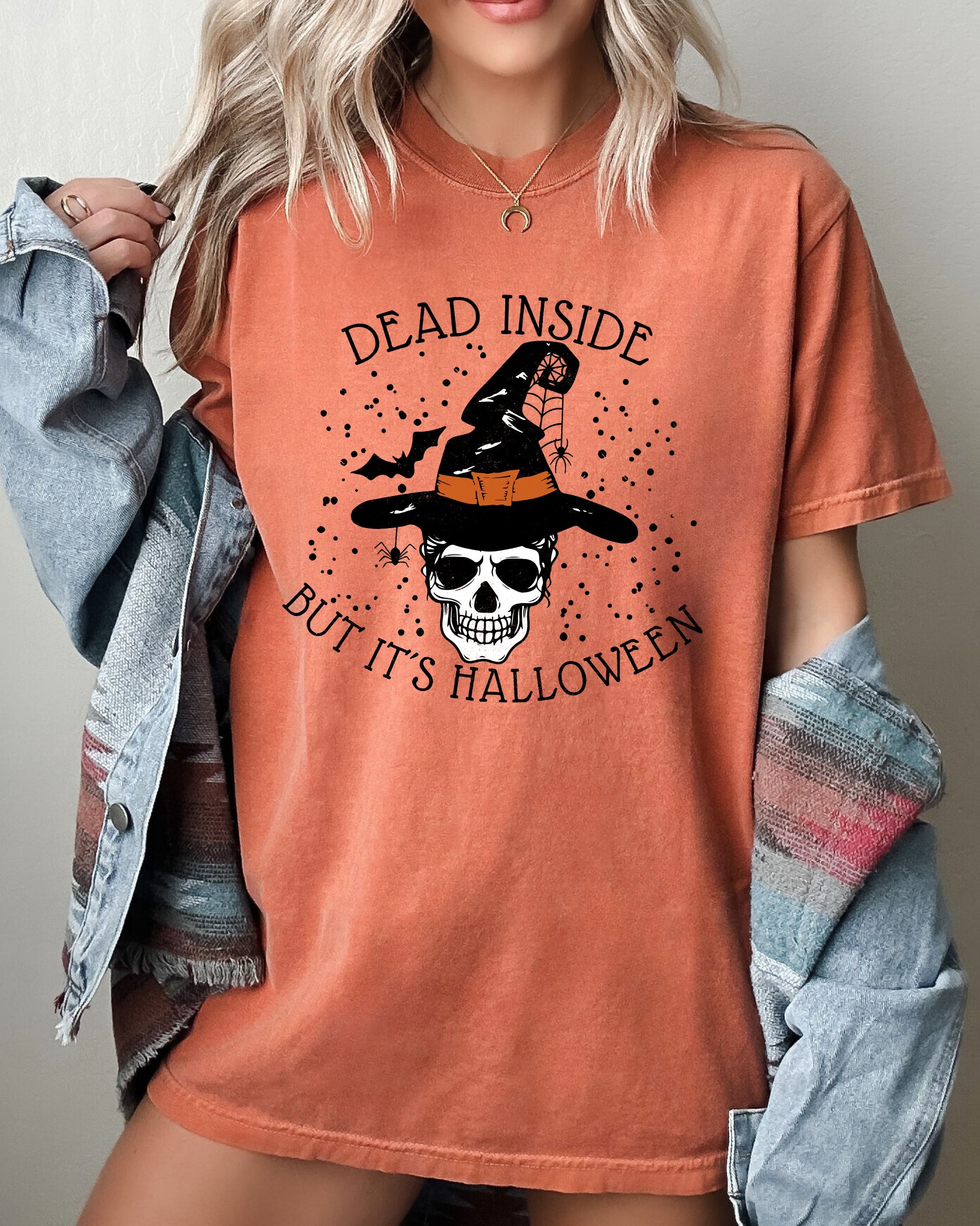 Dead Inside Skeleton Ghost Western Witch Skull Aesthetic Halloween Meme Costume Comfort Colors Tee