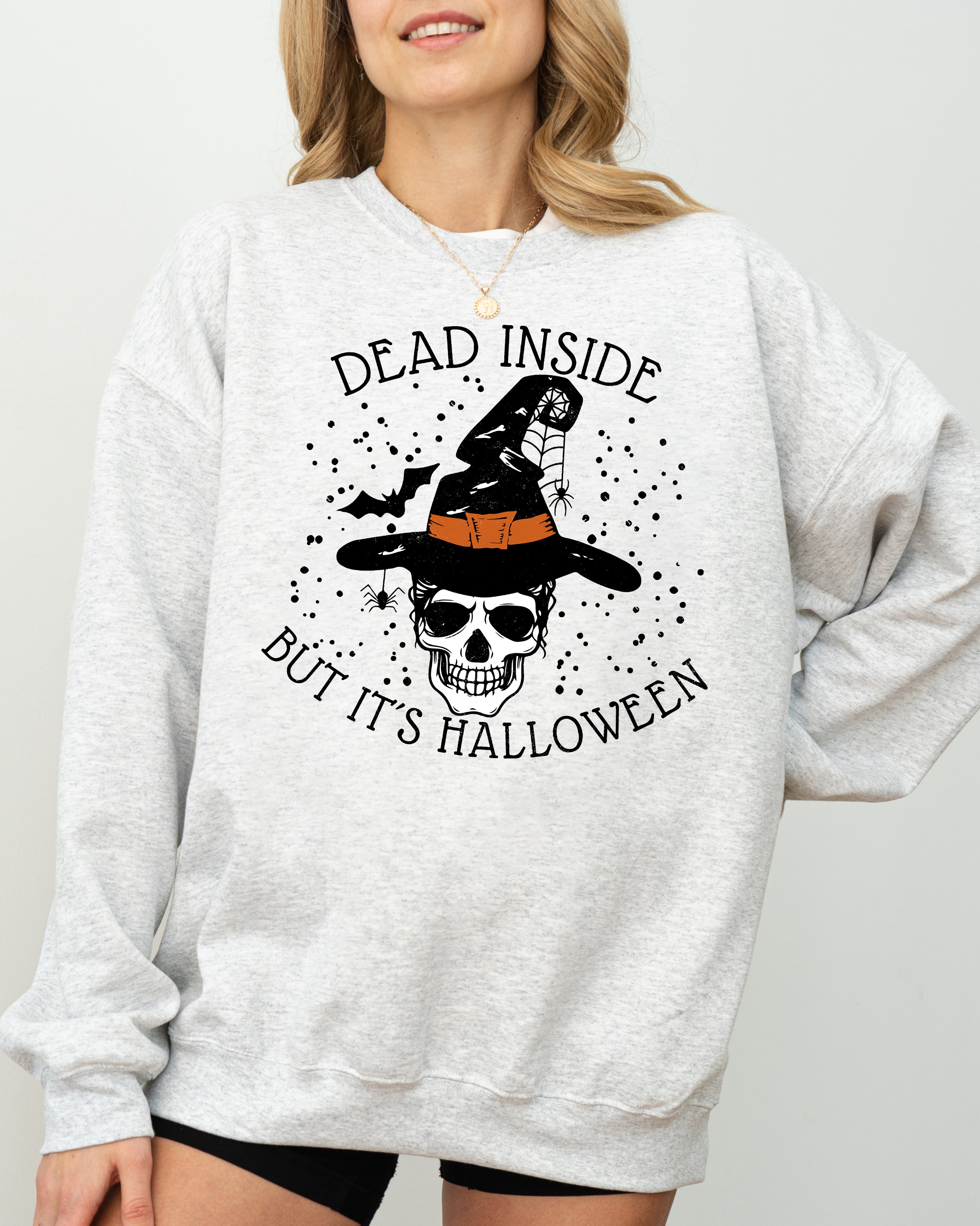 Dead Inside Skeleton Ghost Western Witch Skull Halloween Costume Graphic Sweatshirt