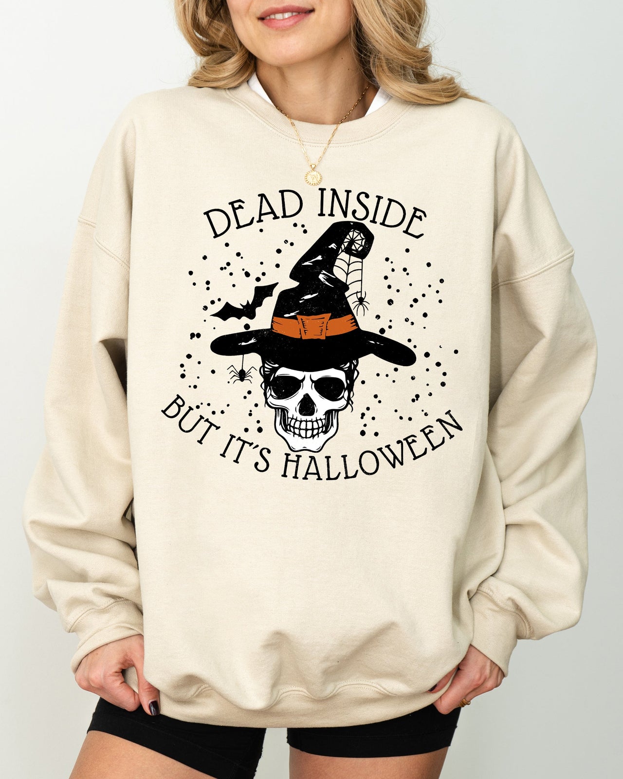 Dead Inside Skeleton Ghost Western Witch Skull Halloween Costume Graphic Sweatshirt