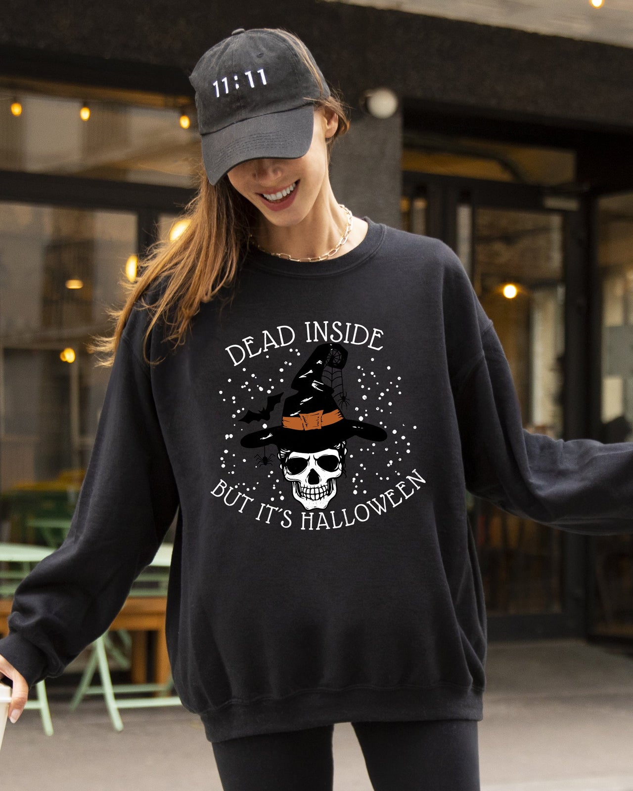 Dead Inside Skeleton Ghost Western Witch Skull Halloween Costume Graphic Sweatshirt