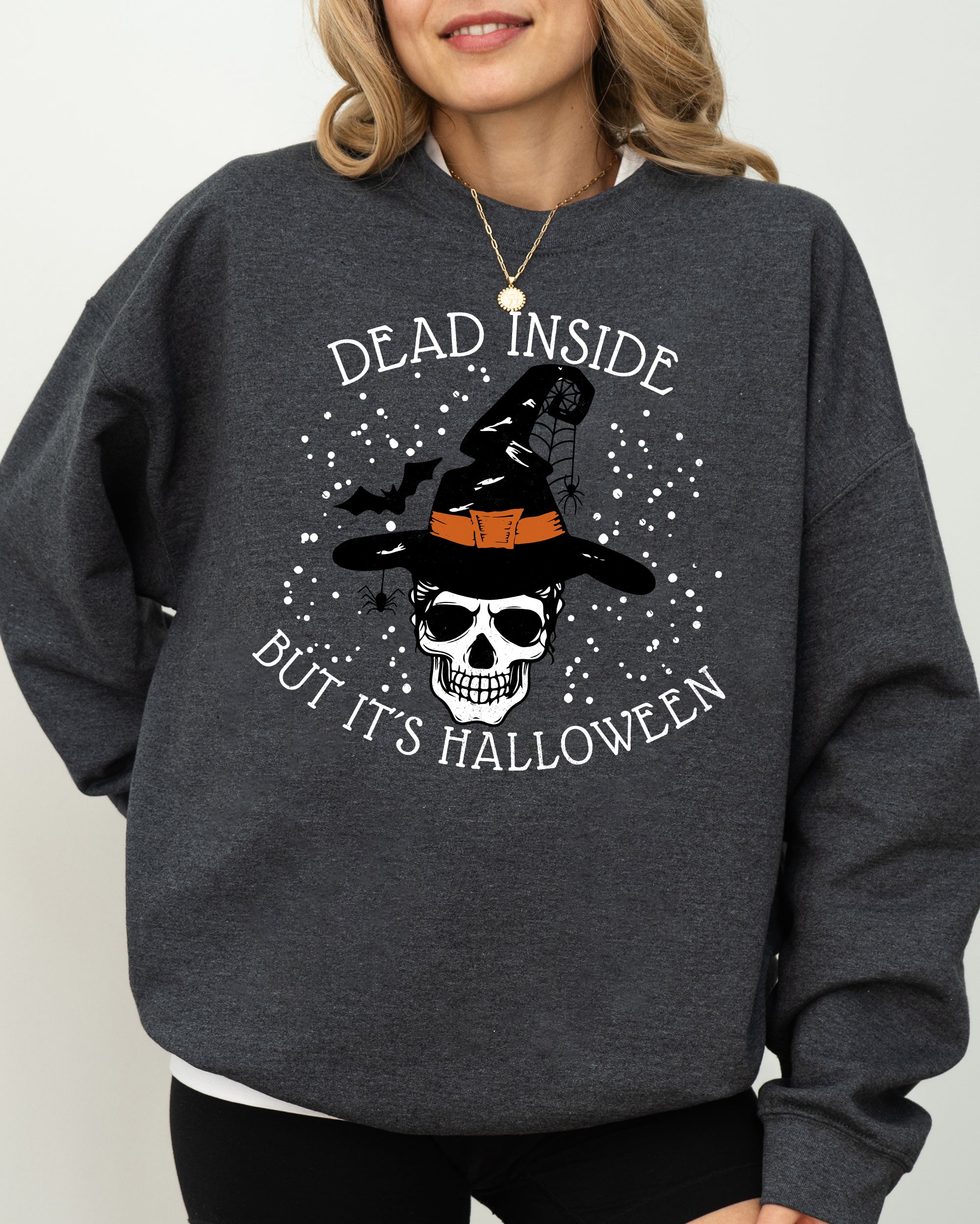 Dead Inside Skeleton Ghost Western Witch Skull Halloween Costume Graphic Sweatshirt