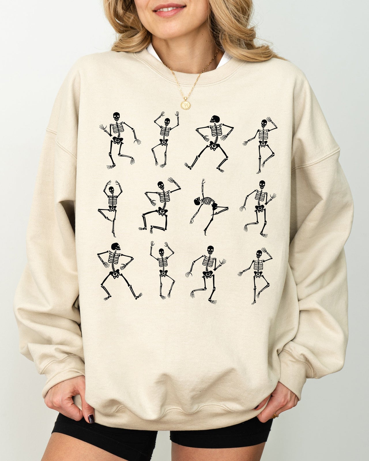 Mini Dancing Skeletons Ghost Western Witch Skull Halloween Costume Parade Night Sweatshirt