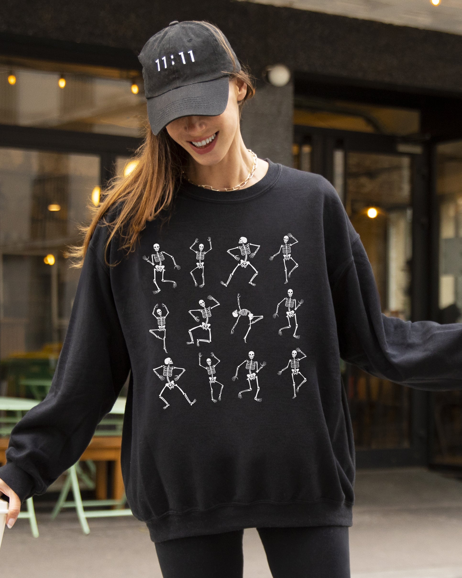 Mini Dancing Skeletons Ghost Western Witch Skull Halloween Costume Parade Night Sweatshirt