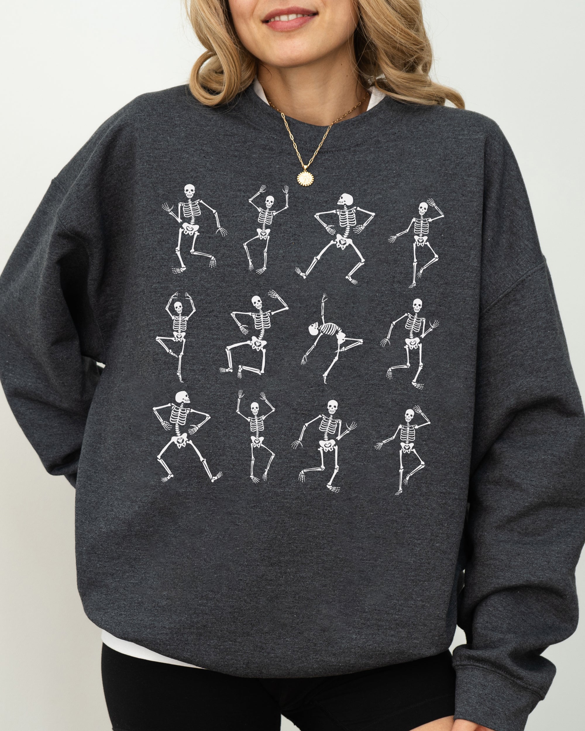 Mini Dancing Skeletons Ghost Western Witch Skull Halloween Costume Parade Night Sweatshirt