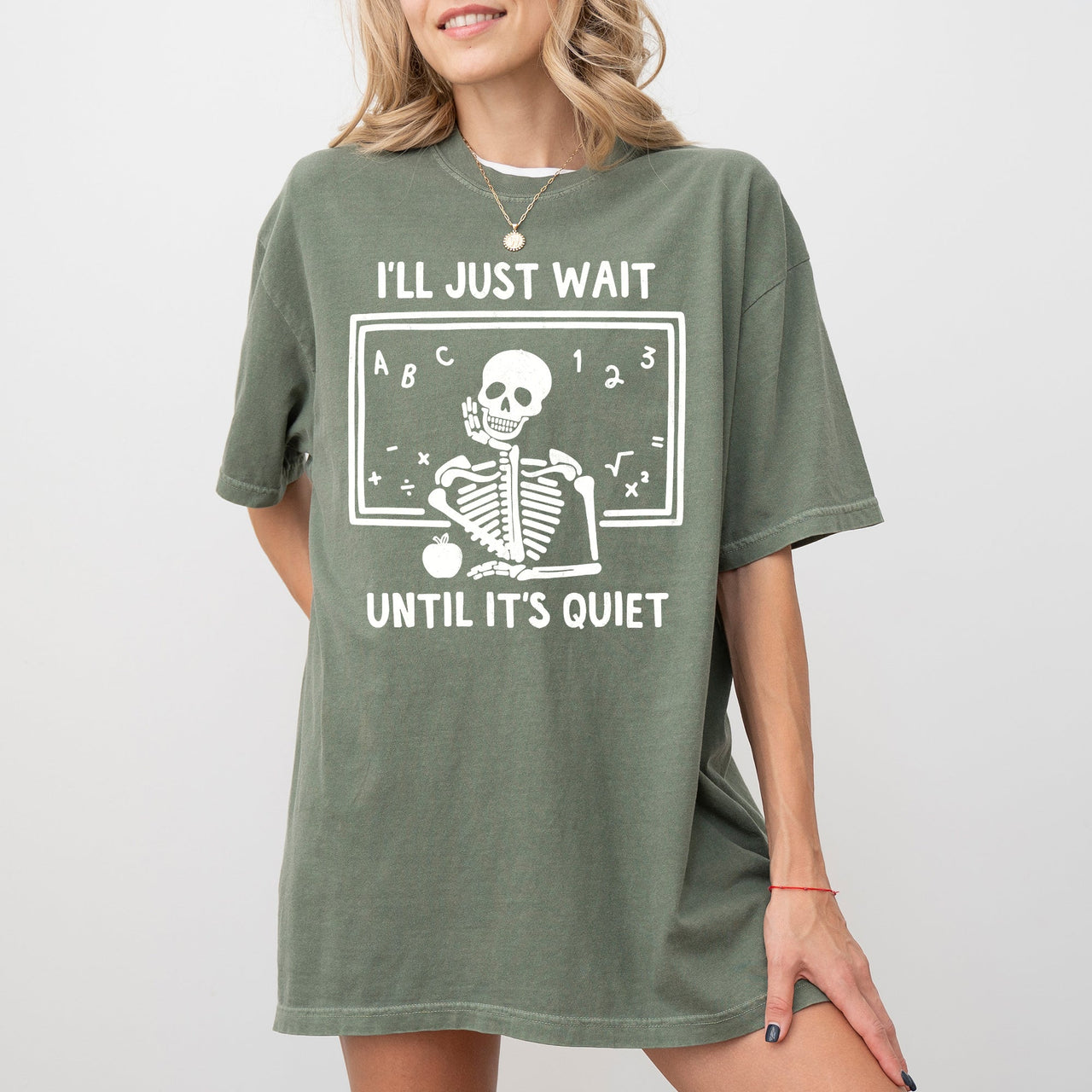 I'll Just Wait Teacher Skeletons Ghost Western Witch Skull Halloween Costume Comfort Colors Tee