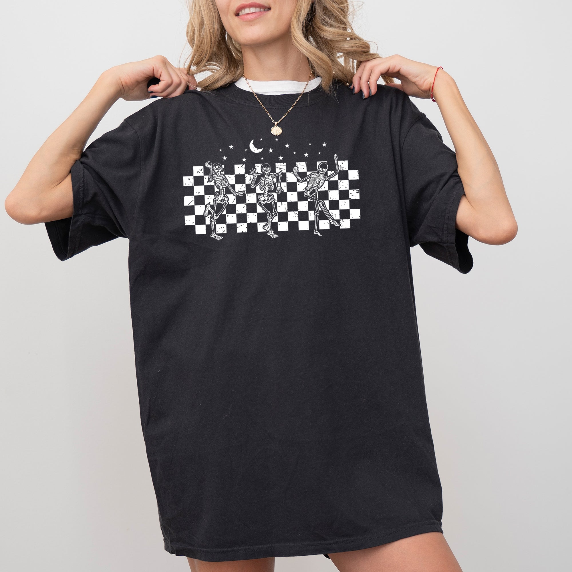 Dancing Skeletons Checkered Ghost Western Witch Skull Aesthetic Meme Halloween Costume Comfort Colors Tee