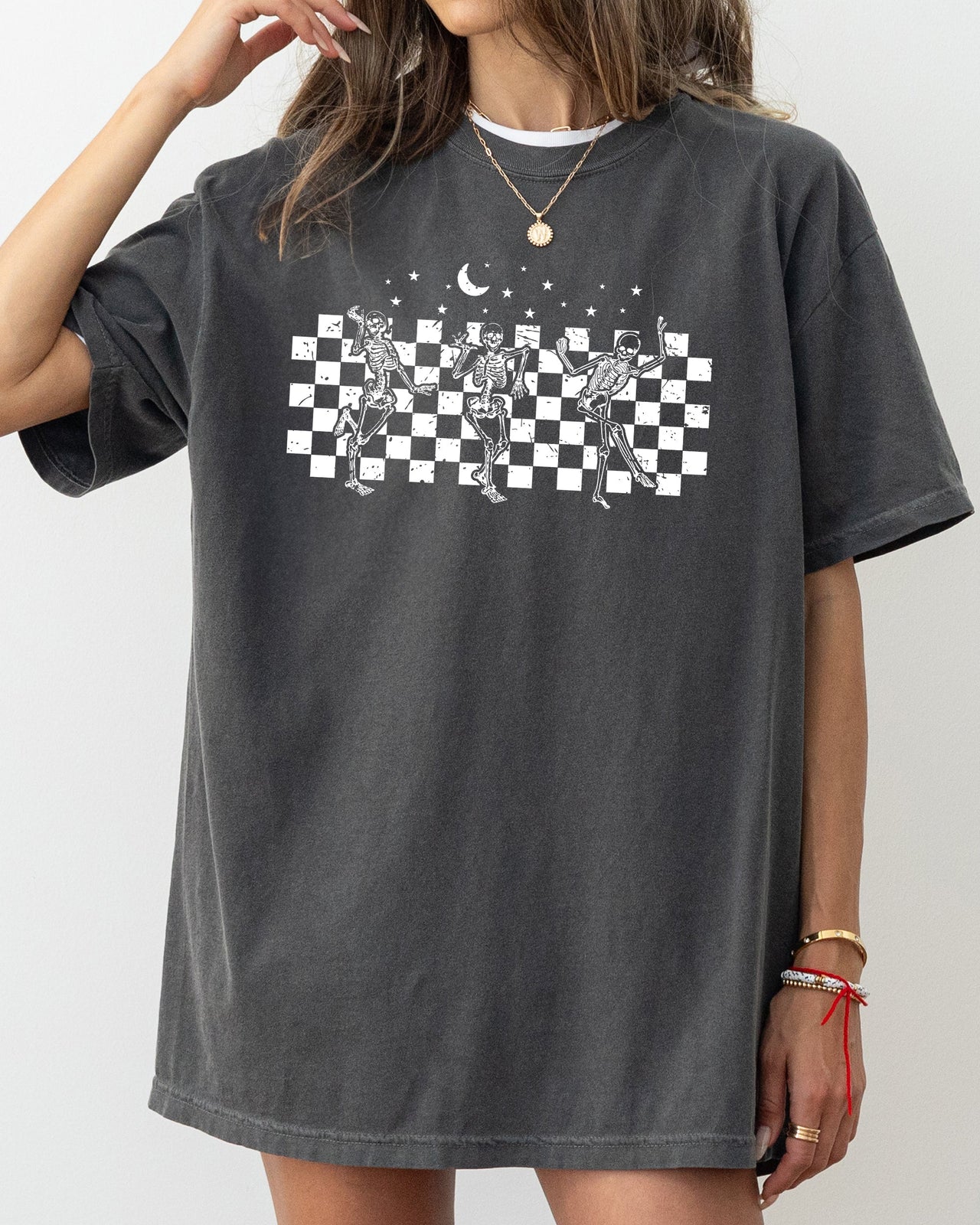 Dancing Skeletons Checkered Ghost Western Witch Skull Aesthetic Meme Halloween Costume Comfort Colors Tee