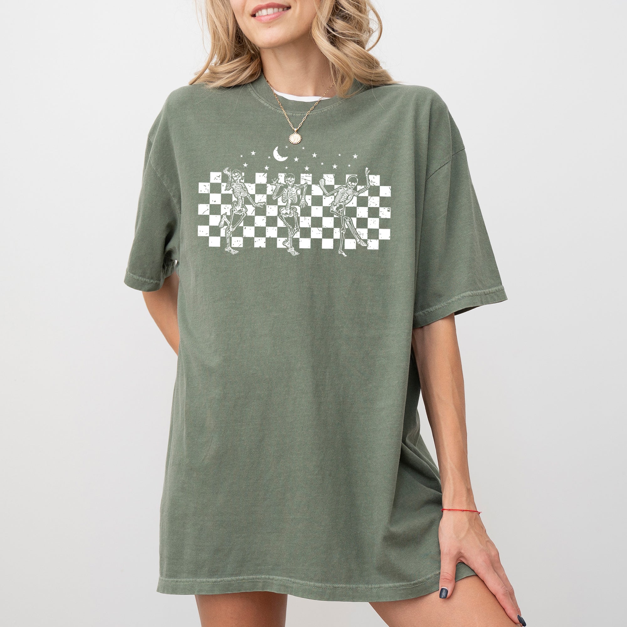 Dancing Skeletons Checkered Ghost Western Witch Skull Aesthetic Meme Halloween Costume Comfort Colors Tee