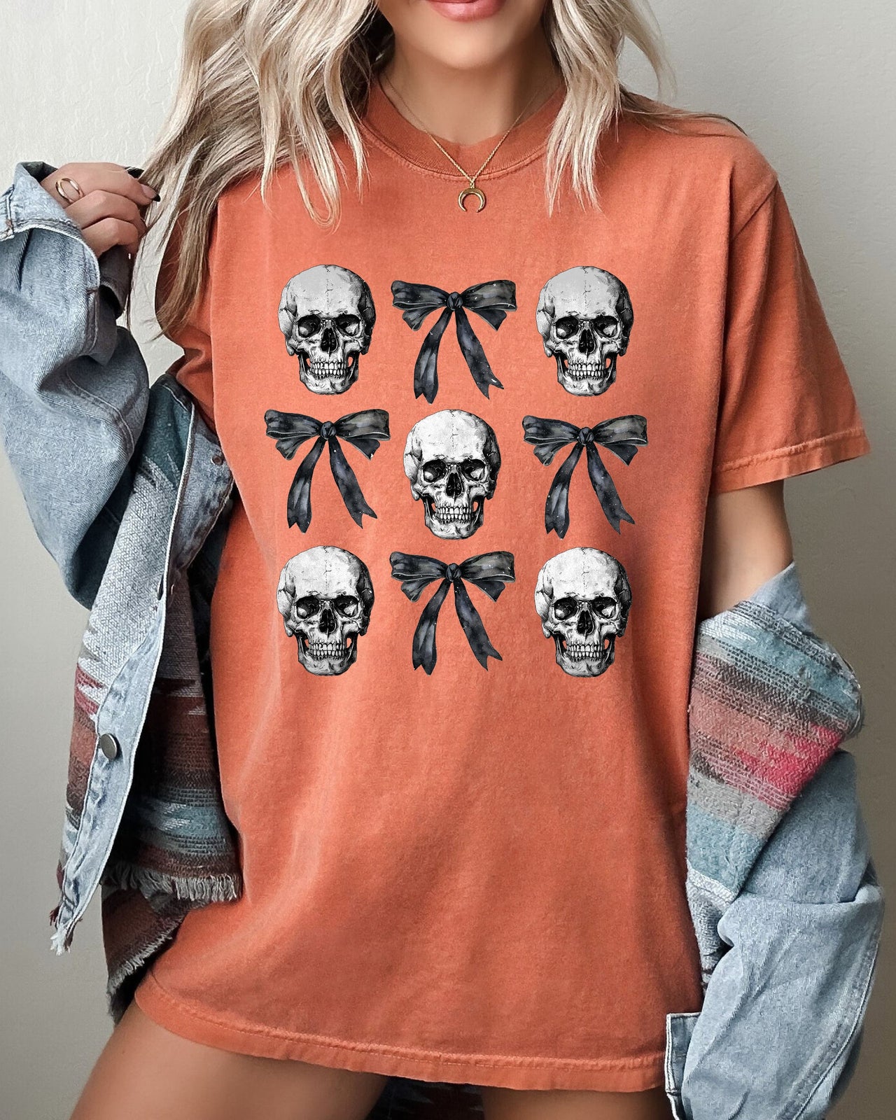 Bows And Skulls Skeleton Ghost Western Witch Aesthetic Meme Halloween Costume Comfort Colors Tee