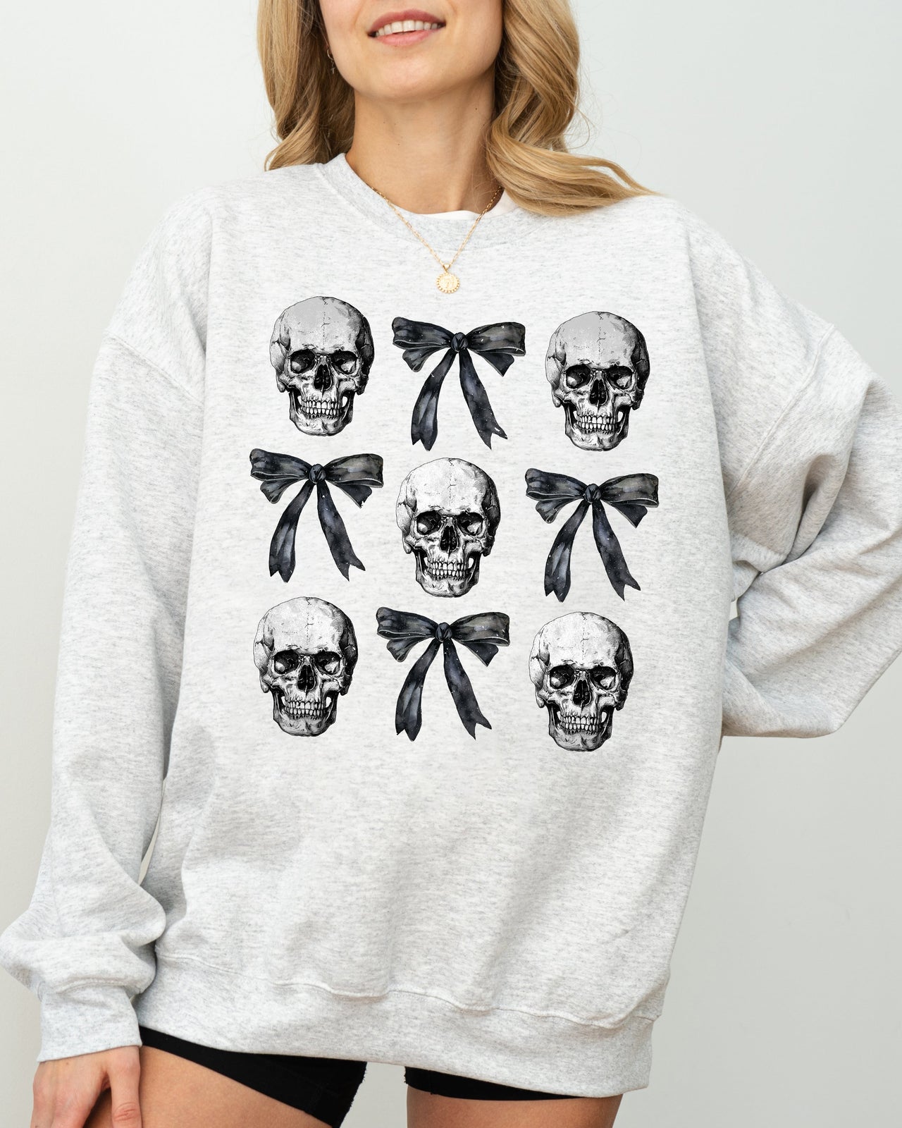 Bows and Skulls Skeleton Ghost Western Witch Meme Halloween Aesthetic Sweatshirt