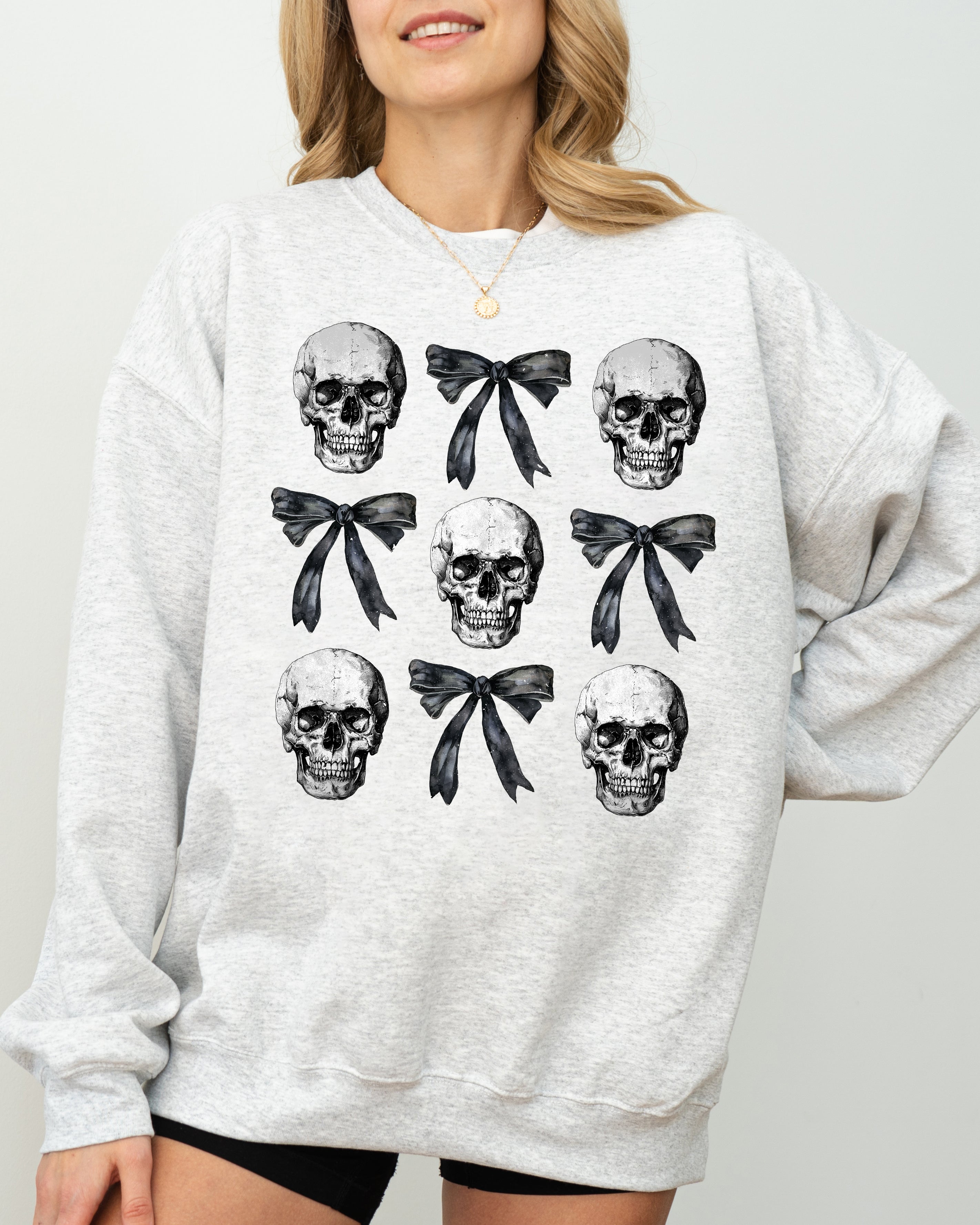 Bows and Skulls Skeleton Ghost Western Witch Meme Halloween Aesthetic Sweatshirt
