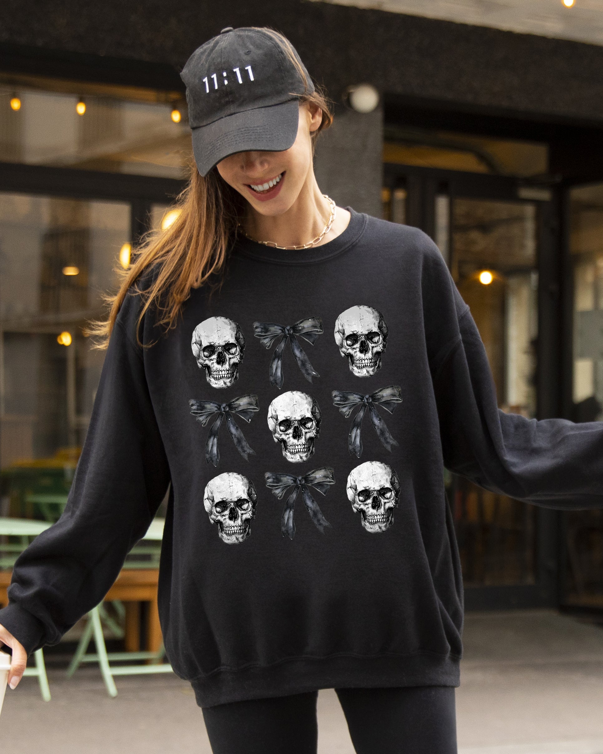 Bows and Skulls Skeleton Ghost Western Witch Meme Halloween Aesthetic Sweatshirt