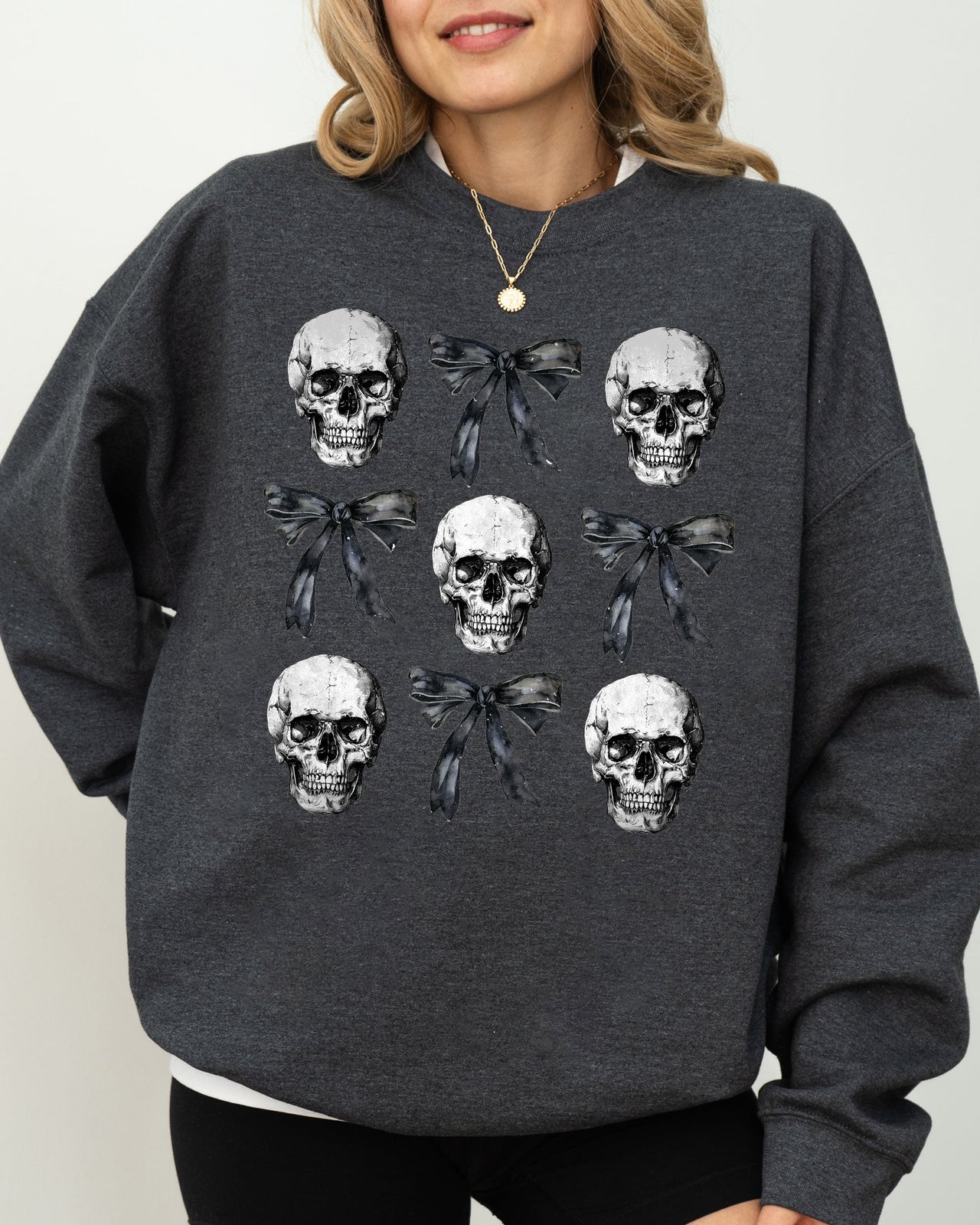 Bows and Skulls Skeleton Ghost Western Witch Meme Halloween Aesthetic Sweatshirt