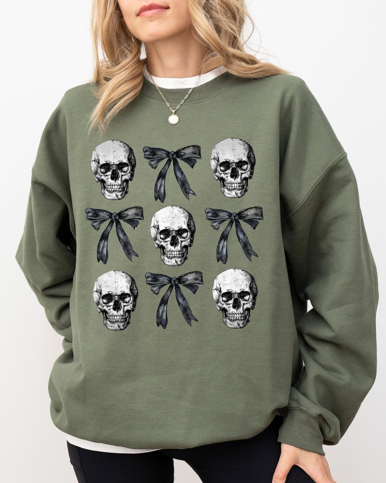 Bows and Skulls Skeleton Ghost Western Witch Meme Halloween Aesthetic Sweatshirt