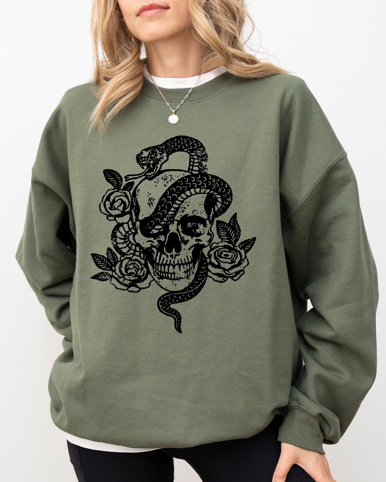 Skull Roses And Snakes Skeleton Ghost Western Witch Meme Collection Edition Sweatshirt