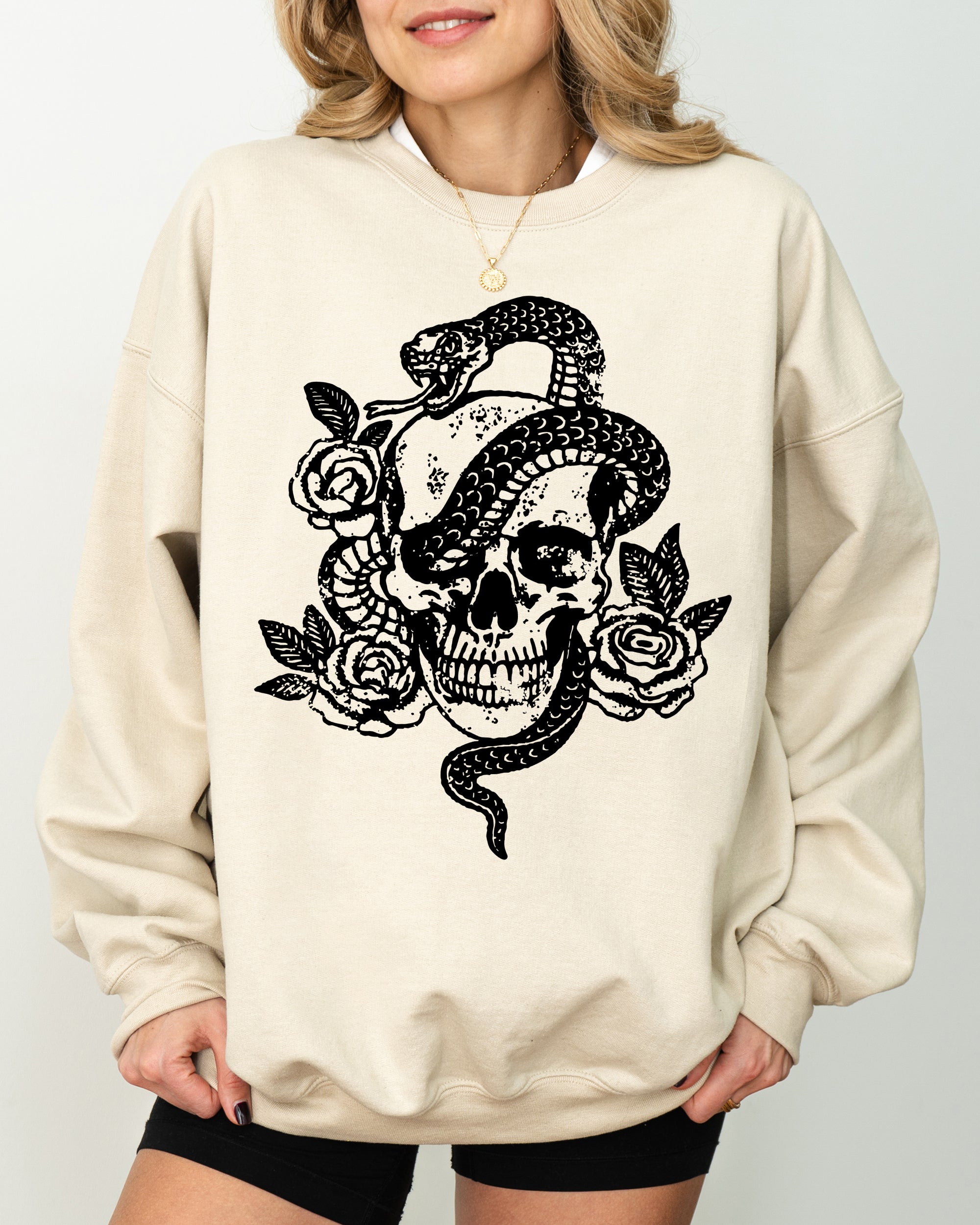 Skull Roses And Snakes Skeleton Ghost Western Witch Meme Collection Edition Sweatshirt